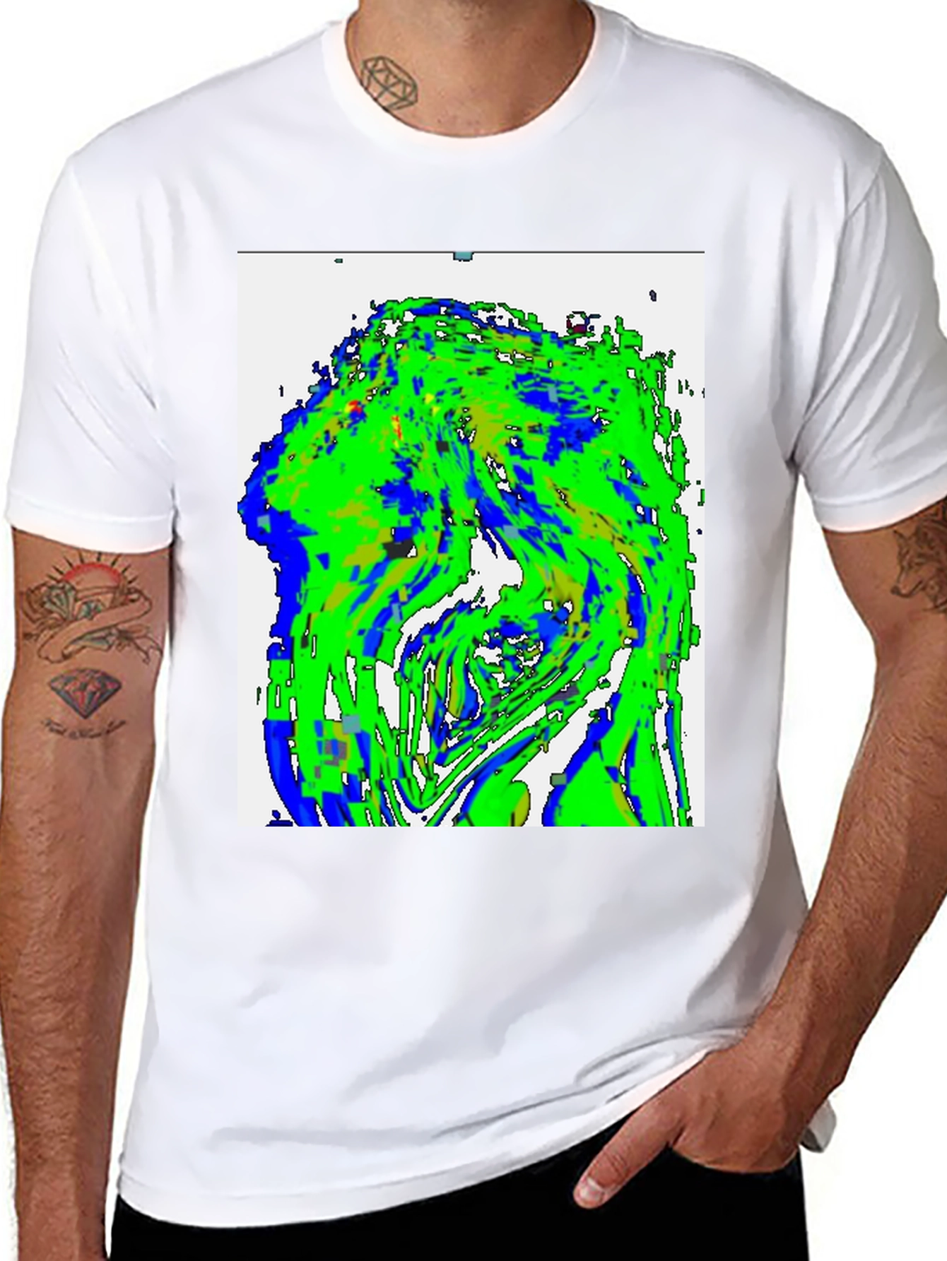 Black Abstract Green & Blue Graphic Tee view 8