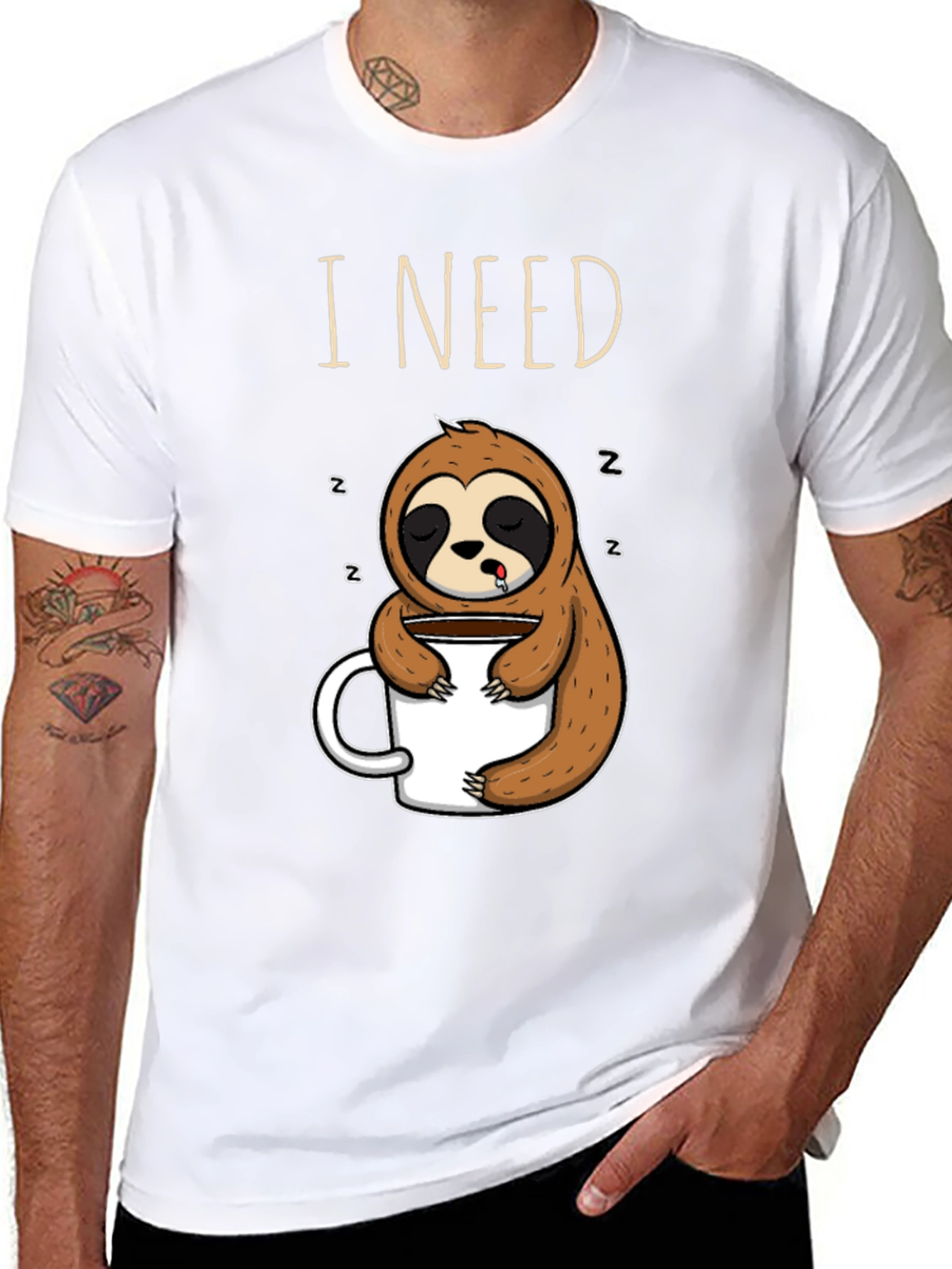 Black I Need Coffee Sloth T-Shirt view 8