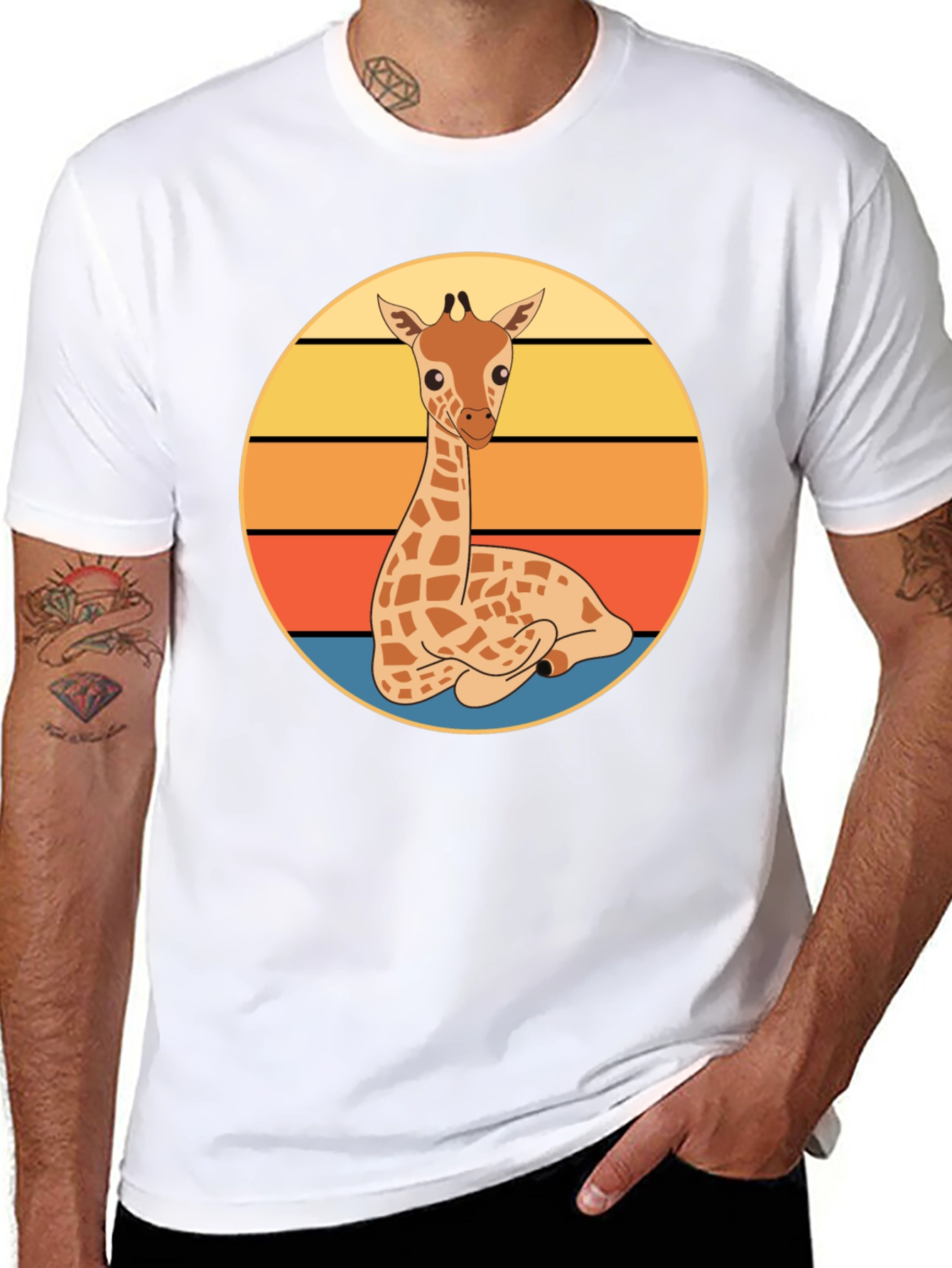 Black Giraffe Sunset Graphic Tee - Cute Cartoon Design view 8