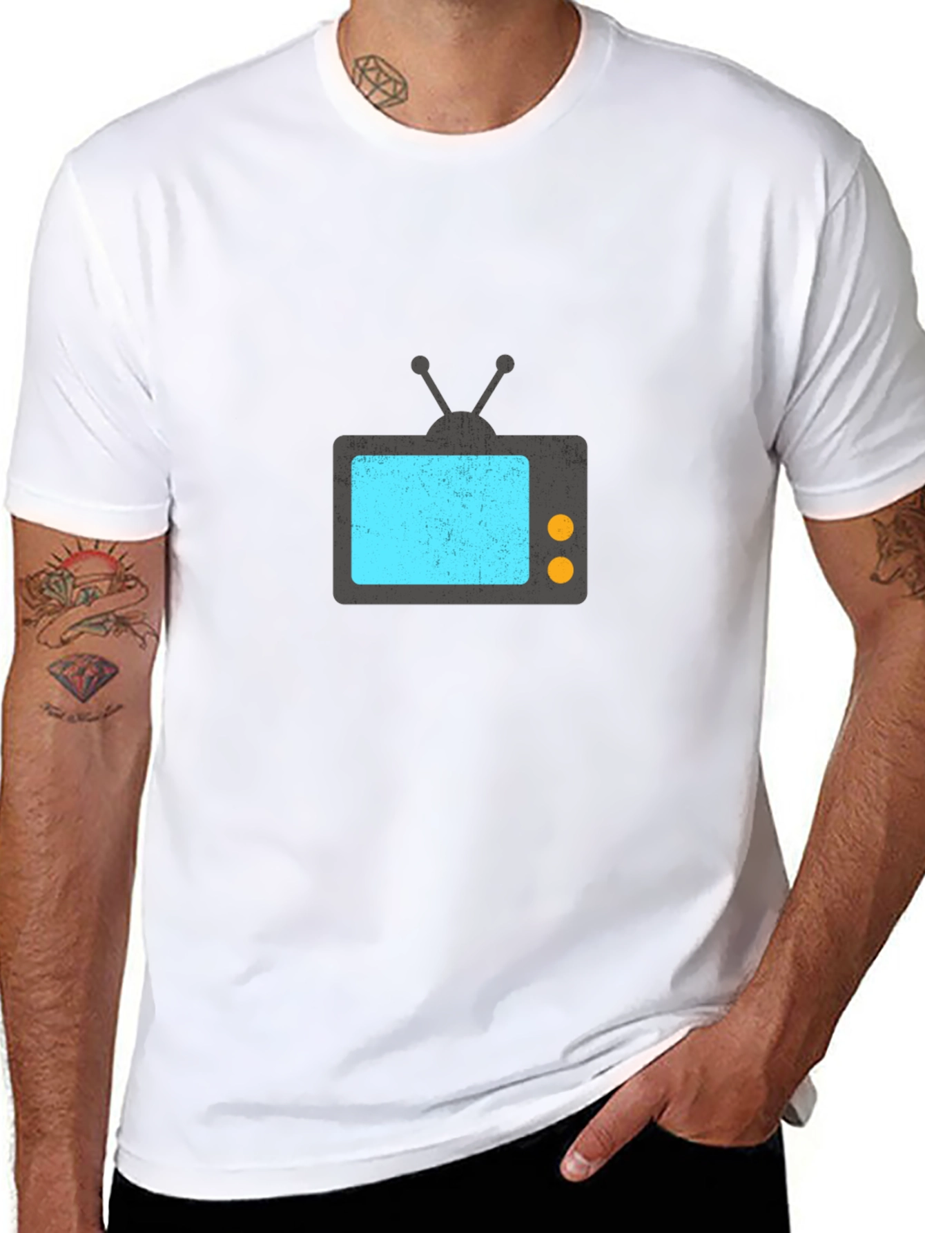 Black Retro TV Graphic Tee - Black Casual T-Shirt view 8