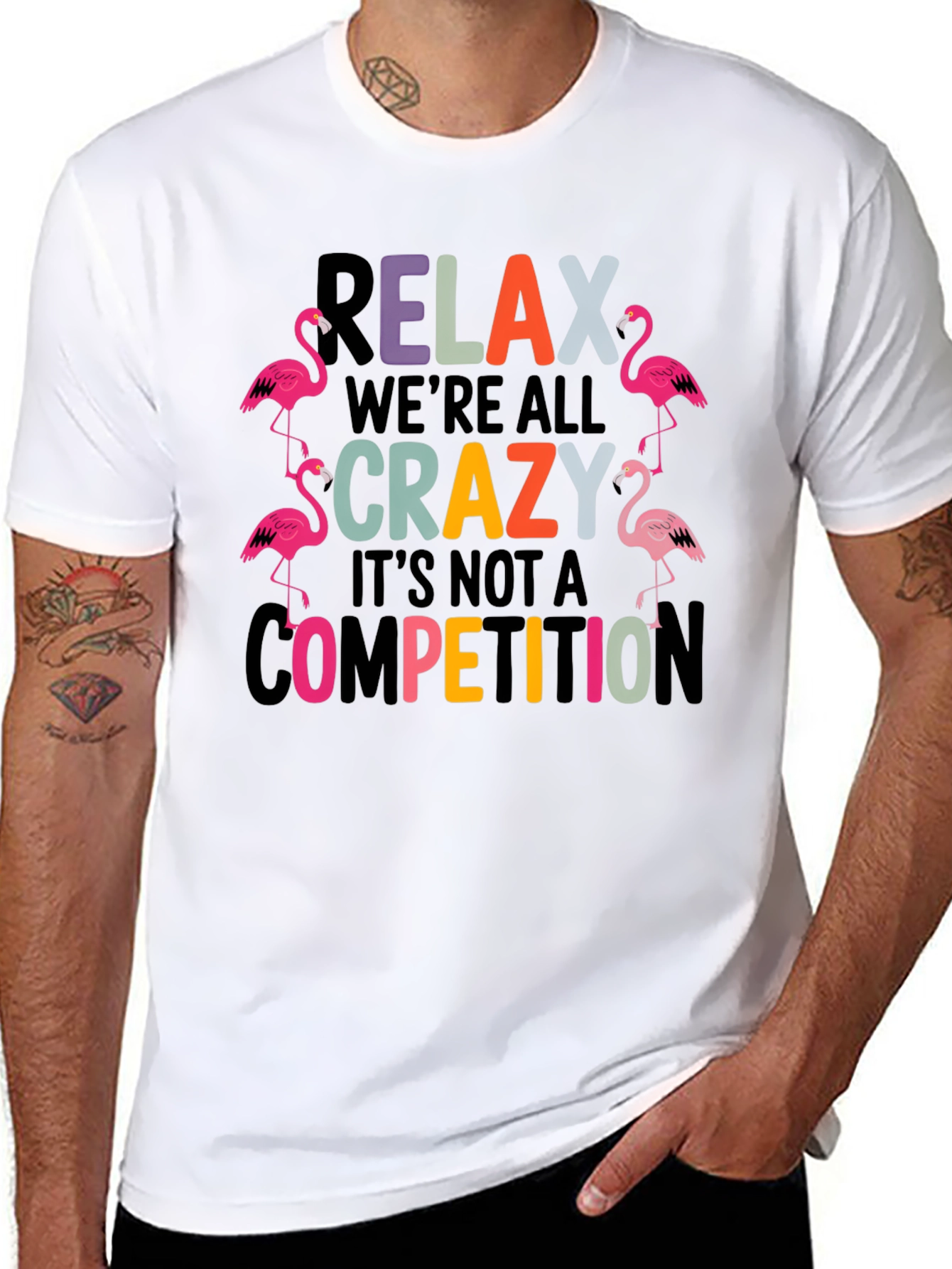 Black Relax We're All Crazy Flamingo T-Shirt view 8