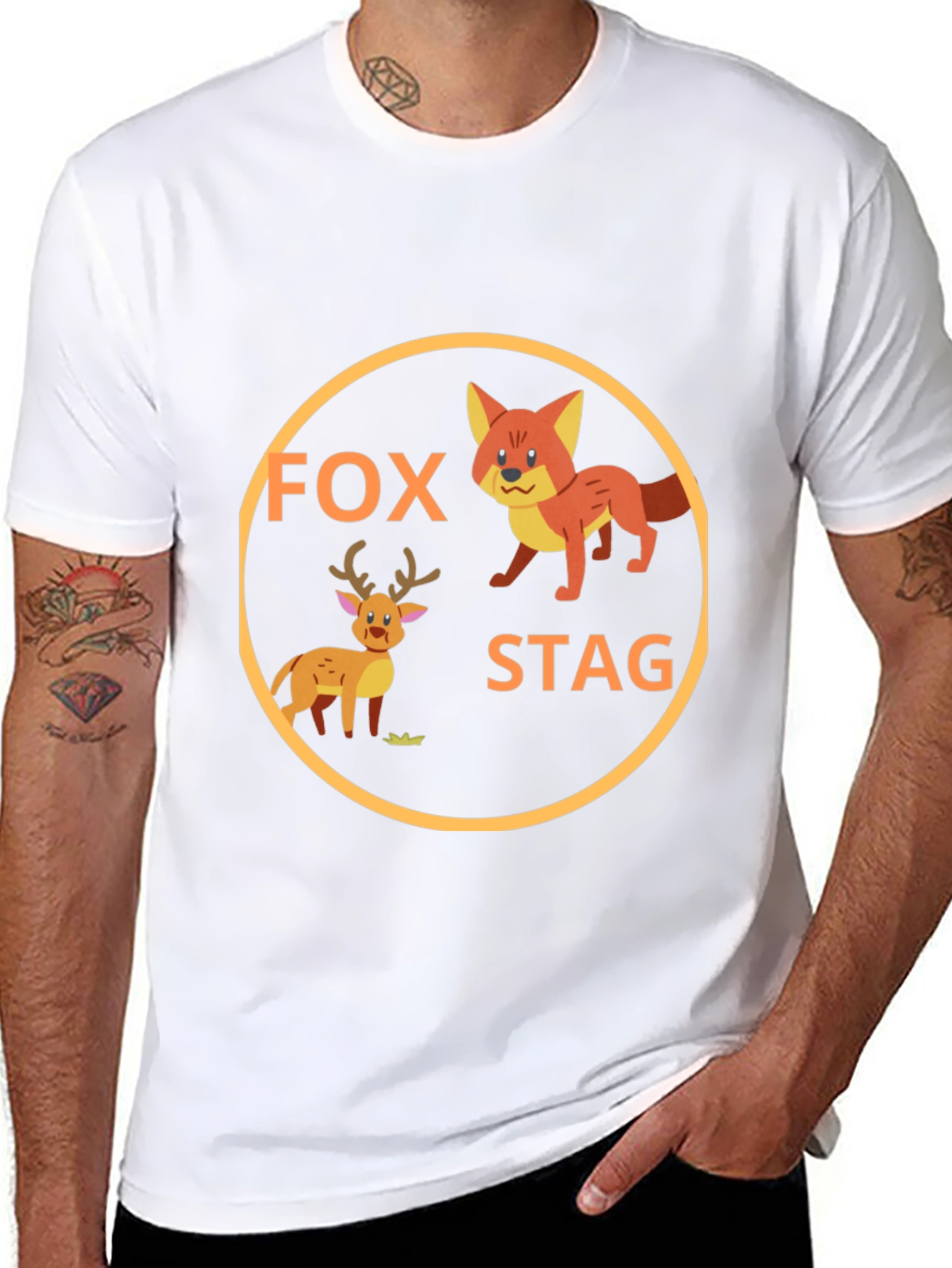 Black Fox and Stag Graphic Tee - Cute Animal Design view 8