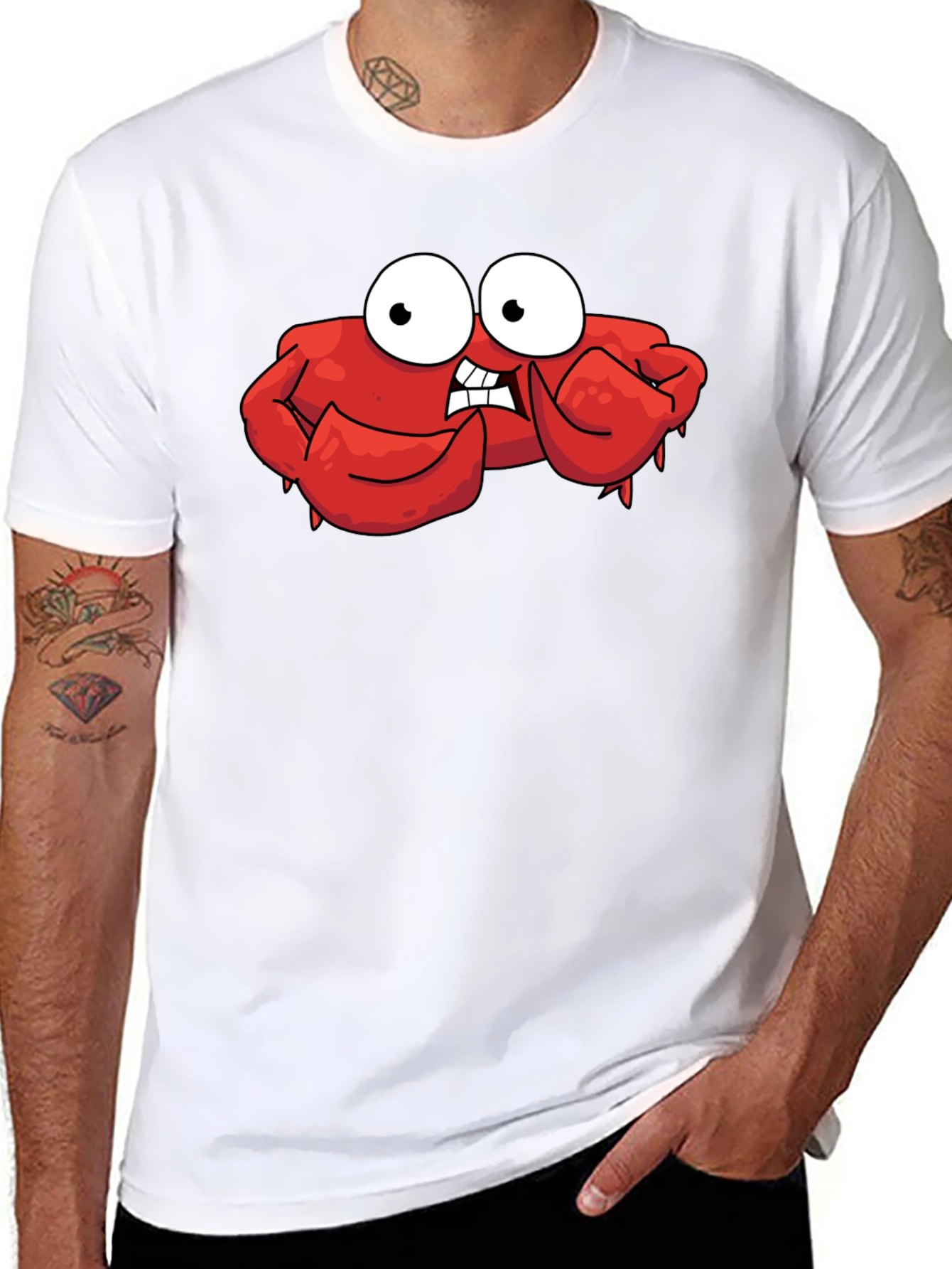 Black Funny Cartoon Crab Graphic Black T-Shirt view 8