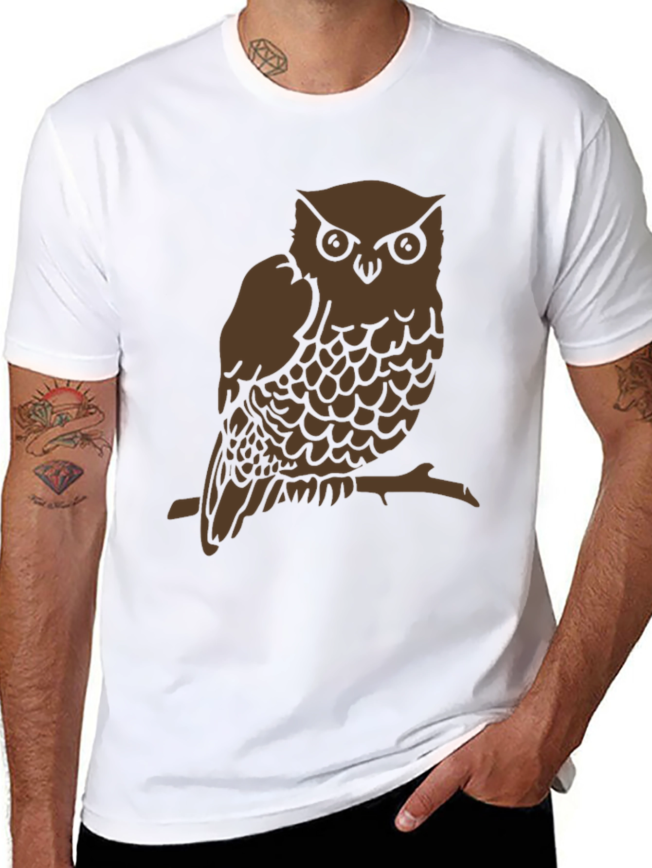 Black Owl Graphic Print Crew Neck T-Shirt view 8
