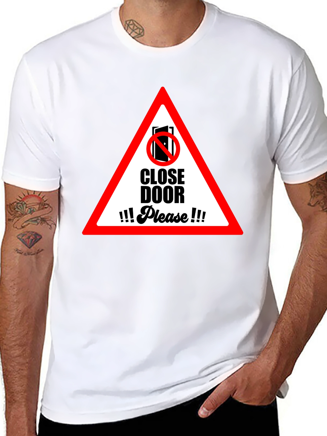 Black Close Door Please Graphic T-Shirt view 8