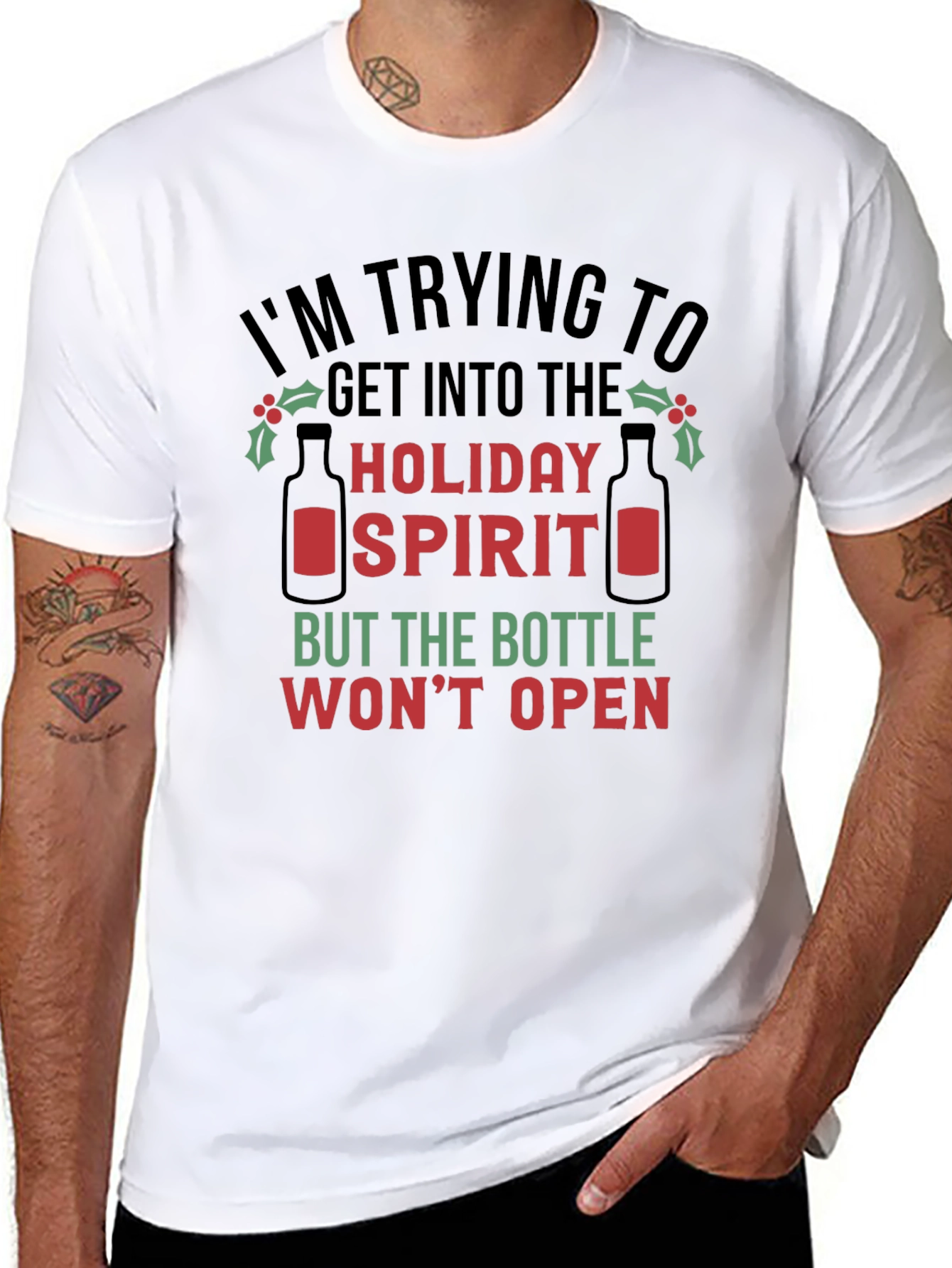 Black Holiday Spirit T-Shirt - Funny Christmas Tee view 8