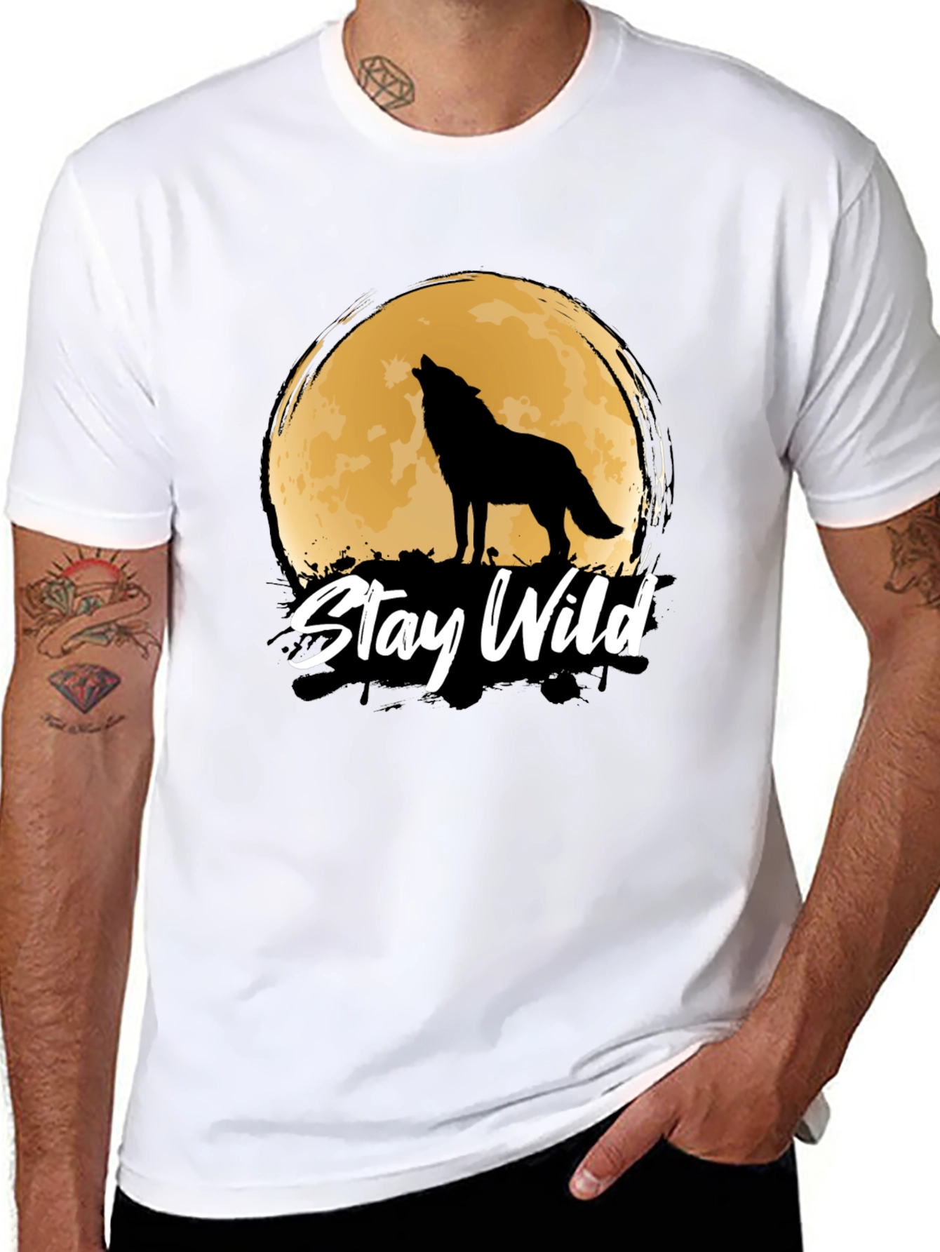 Black Stay Wild Wolf Moon Graphic Tee view 8