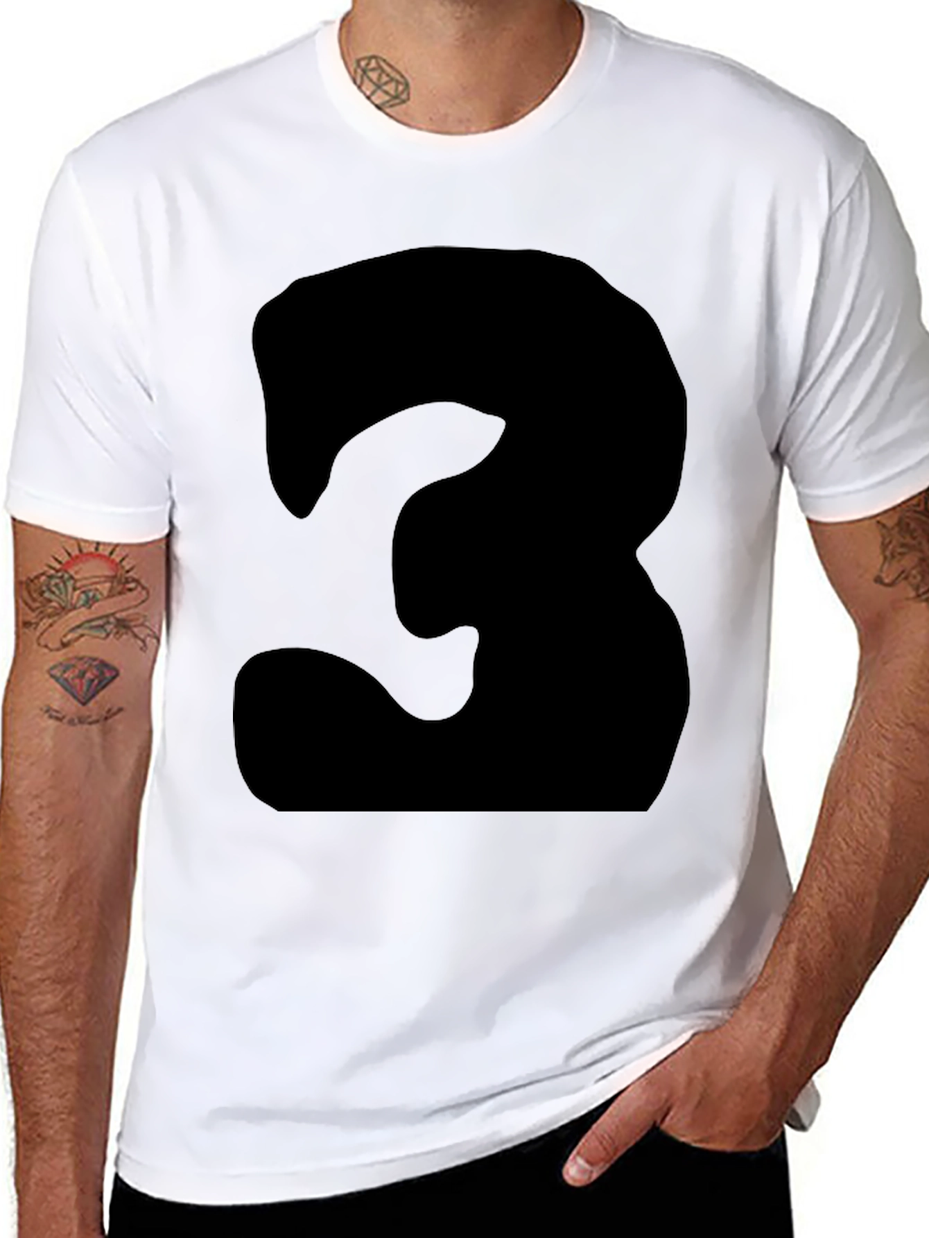 Black Men's Black T-Shirt with Bold Number '3' Design view 8
