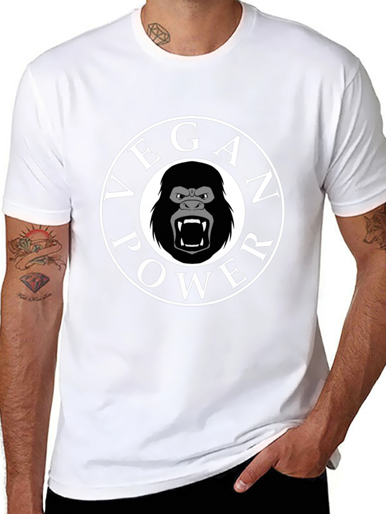 Black Vegan Power Gorilla T-Shirt - Black view 8