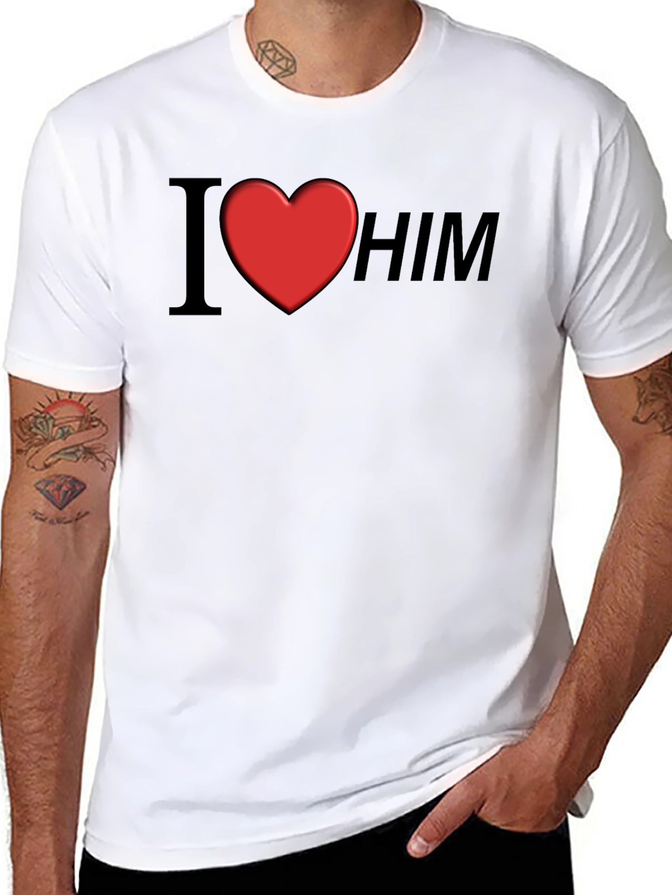Black I Heart Him Graphic Tee - Black Unisex T-Shirt view 8