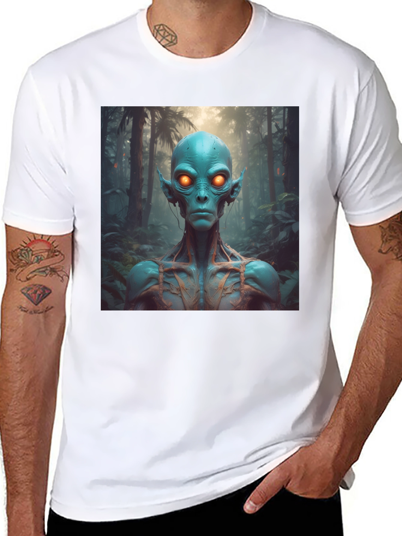 Black Alien Portrait Black T-Shirt view 8