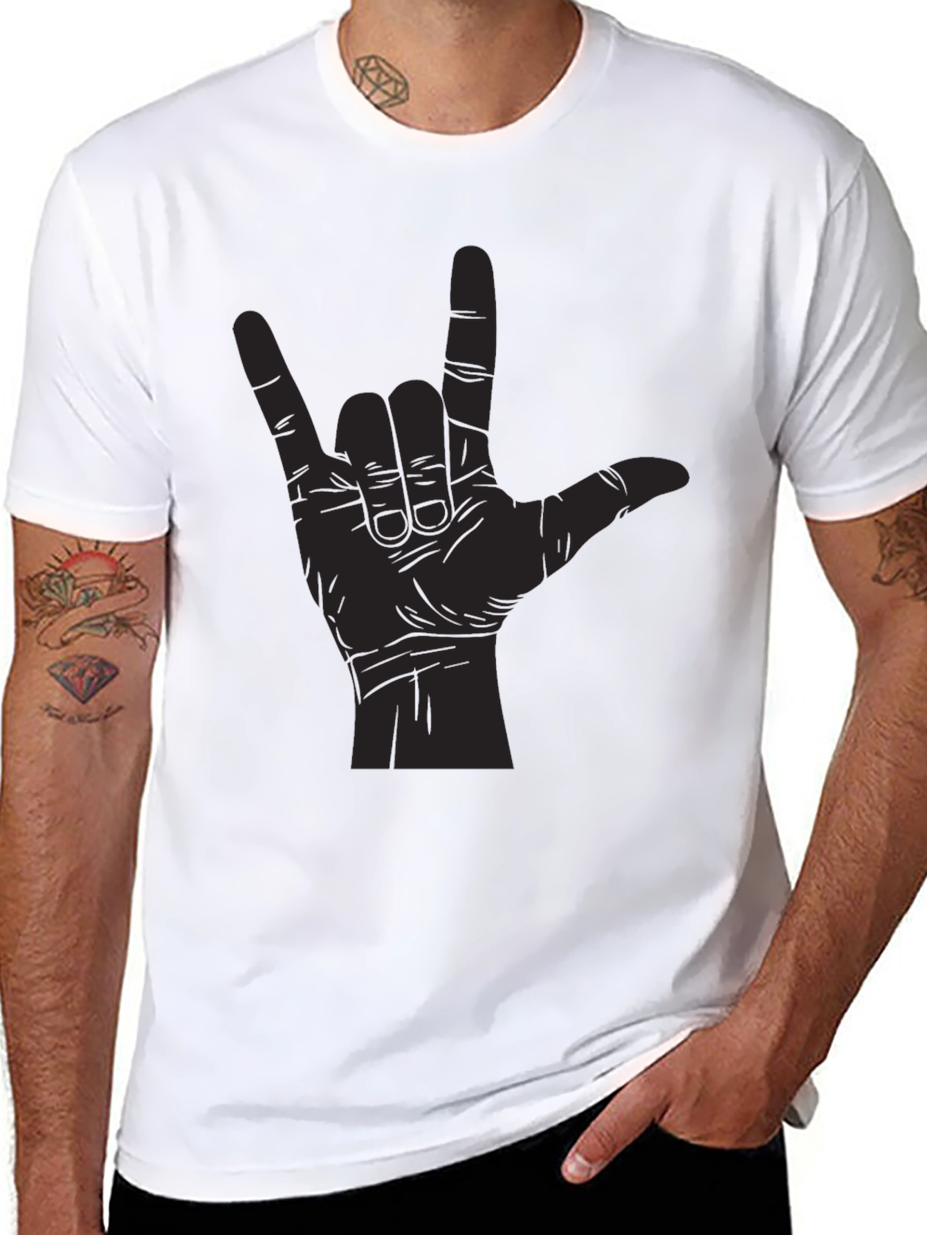 Black I Love You Hand Sign Graphic Tee - Black Unisex T-Shirt view 8