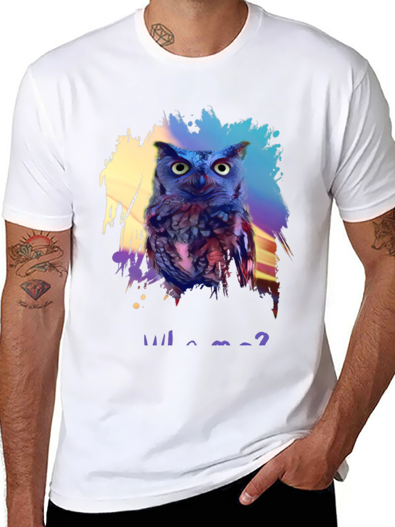 Black Who Me? Owl Graphic Print Black T-Shirt view 8