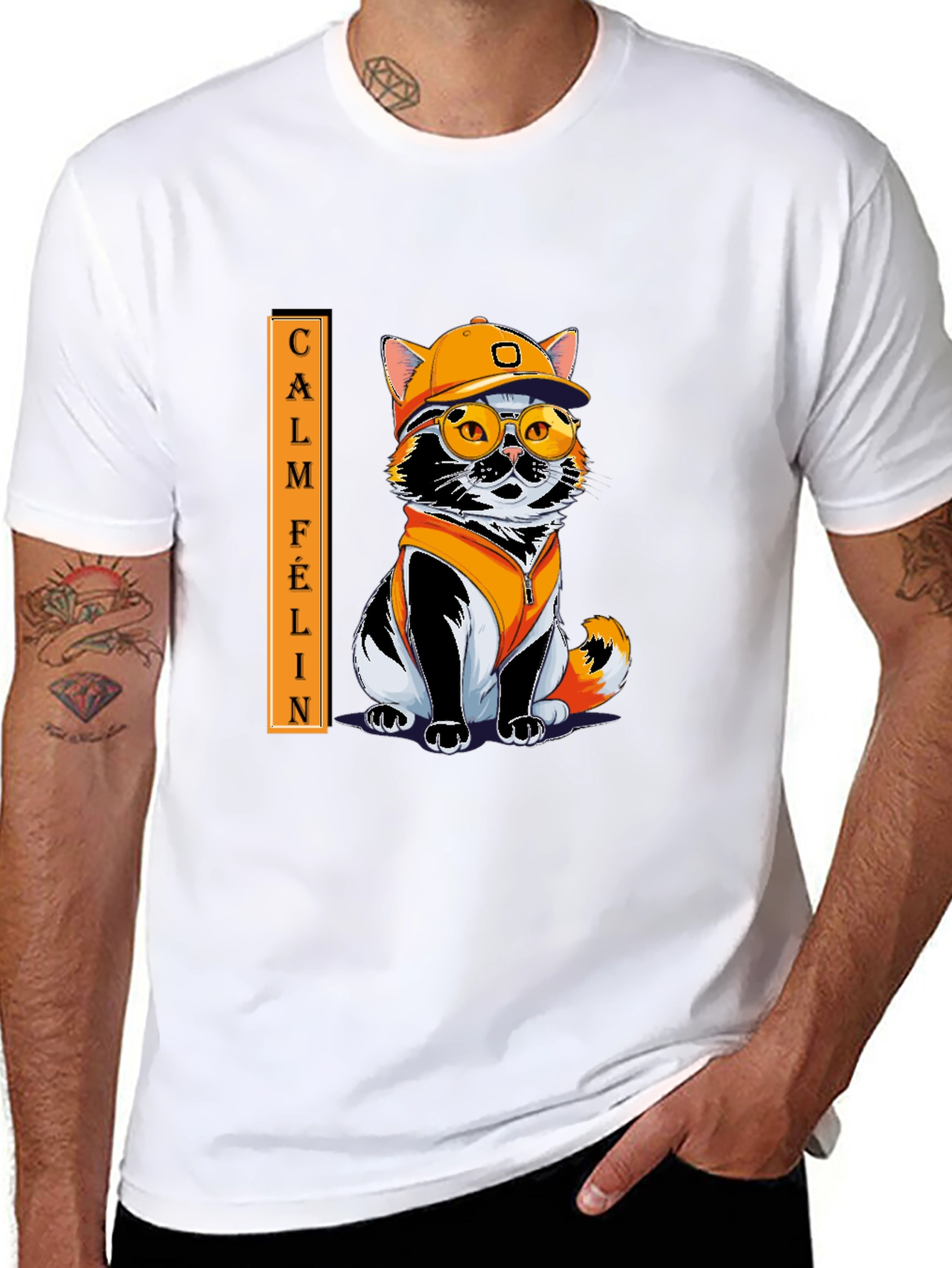 Black Calm Felin Cat T-Shirt: Cool Cat with Style view 8