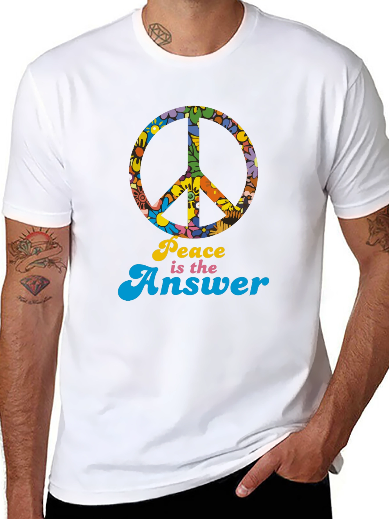 Black Retro "Peace is the Answer" Graphic T-Shirt view 8