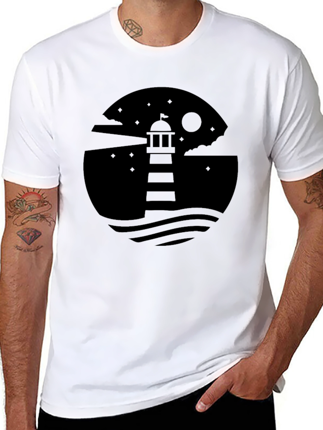 Black Men's Lighthouse Graphic Black T-Shirt view 8