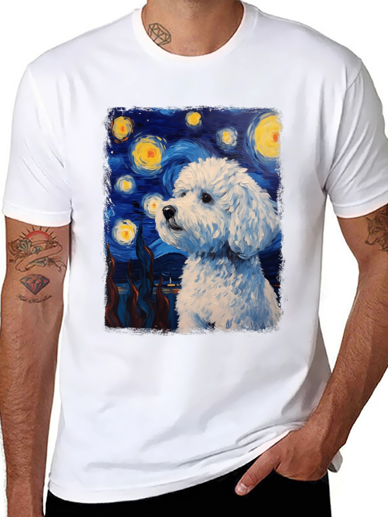 Black Starry Dog Art T-Shirt view 8