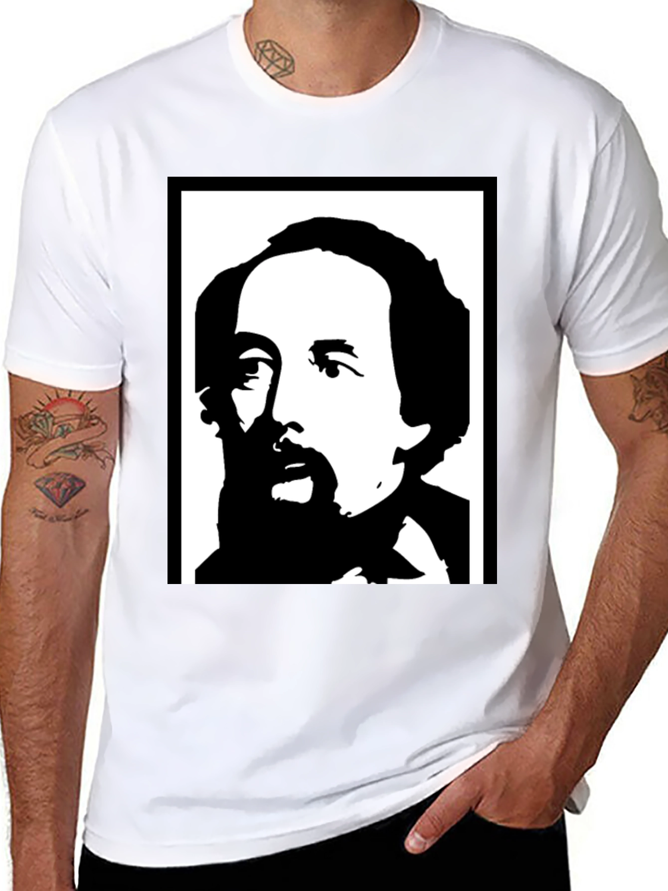 Black Charles Dickens Graphic Tee - Classic Novelist T-Shirt view 8