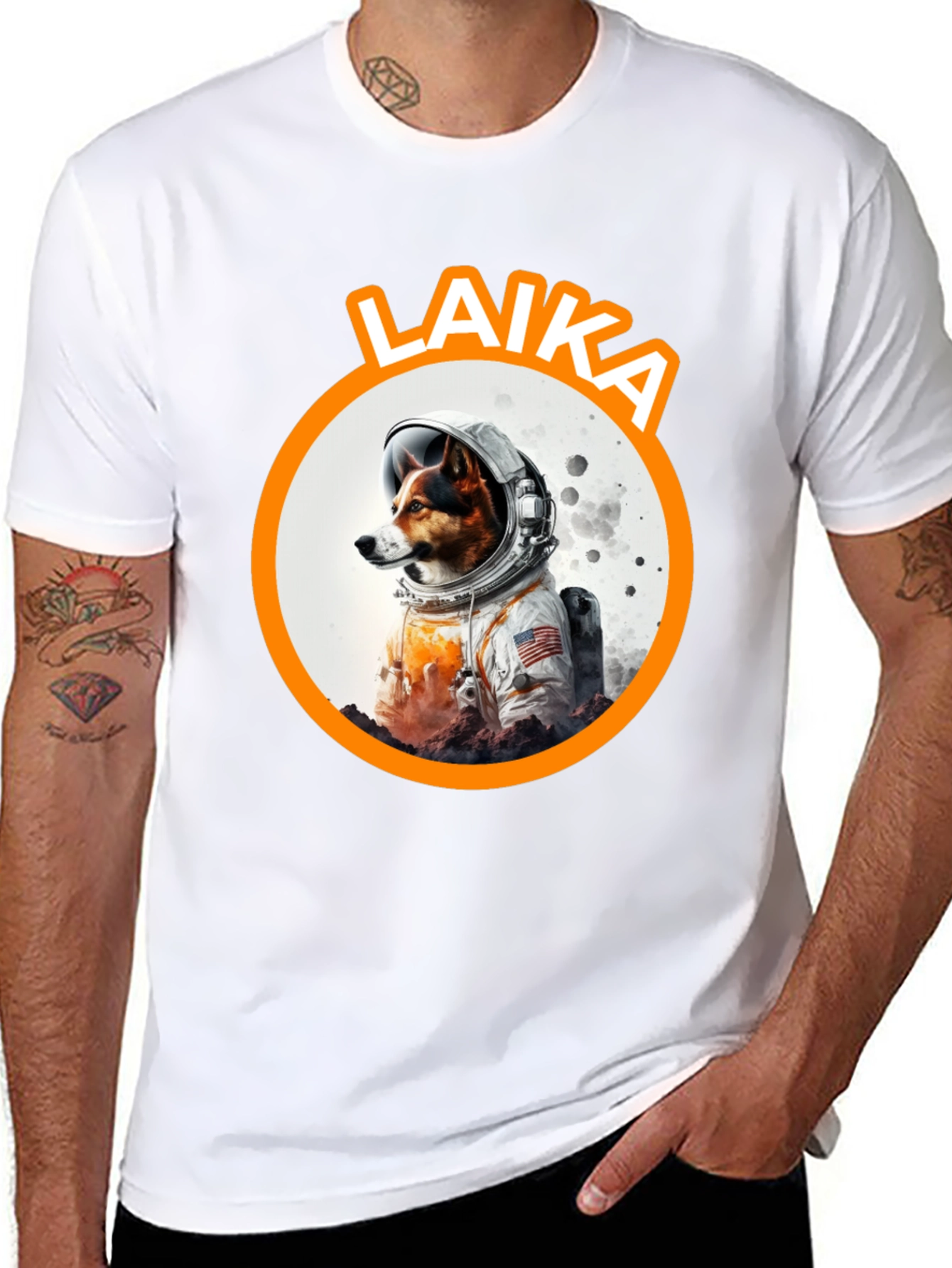 Black Laika Dog Astronaut Black T-Shirt view 8