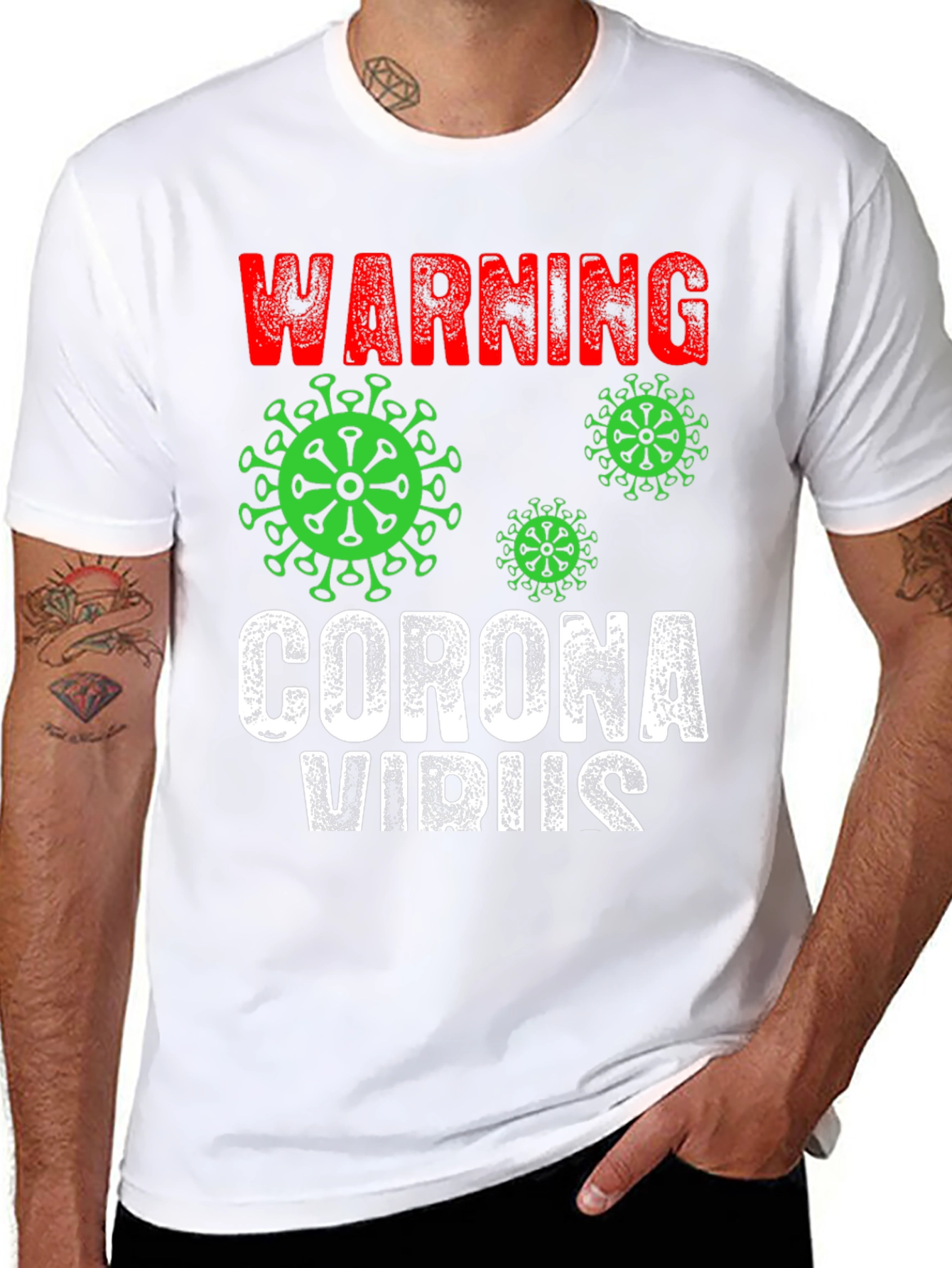 Black Warning Coronavirus T-Shirt Black Novelty Tee view 8