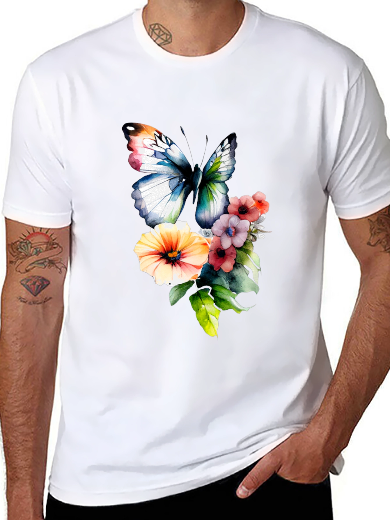 Black Butterfly & Floral Print T-Shirt view 8