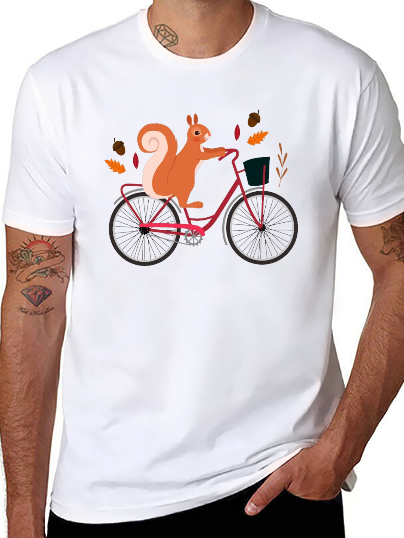 Black Squirrel on Bike Graphic Tee - Black Cotton T-Shirt view 8