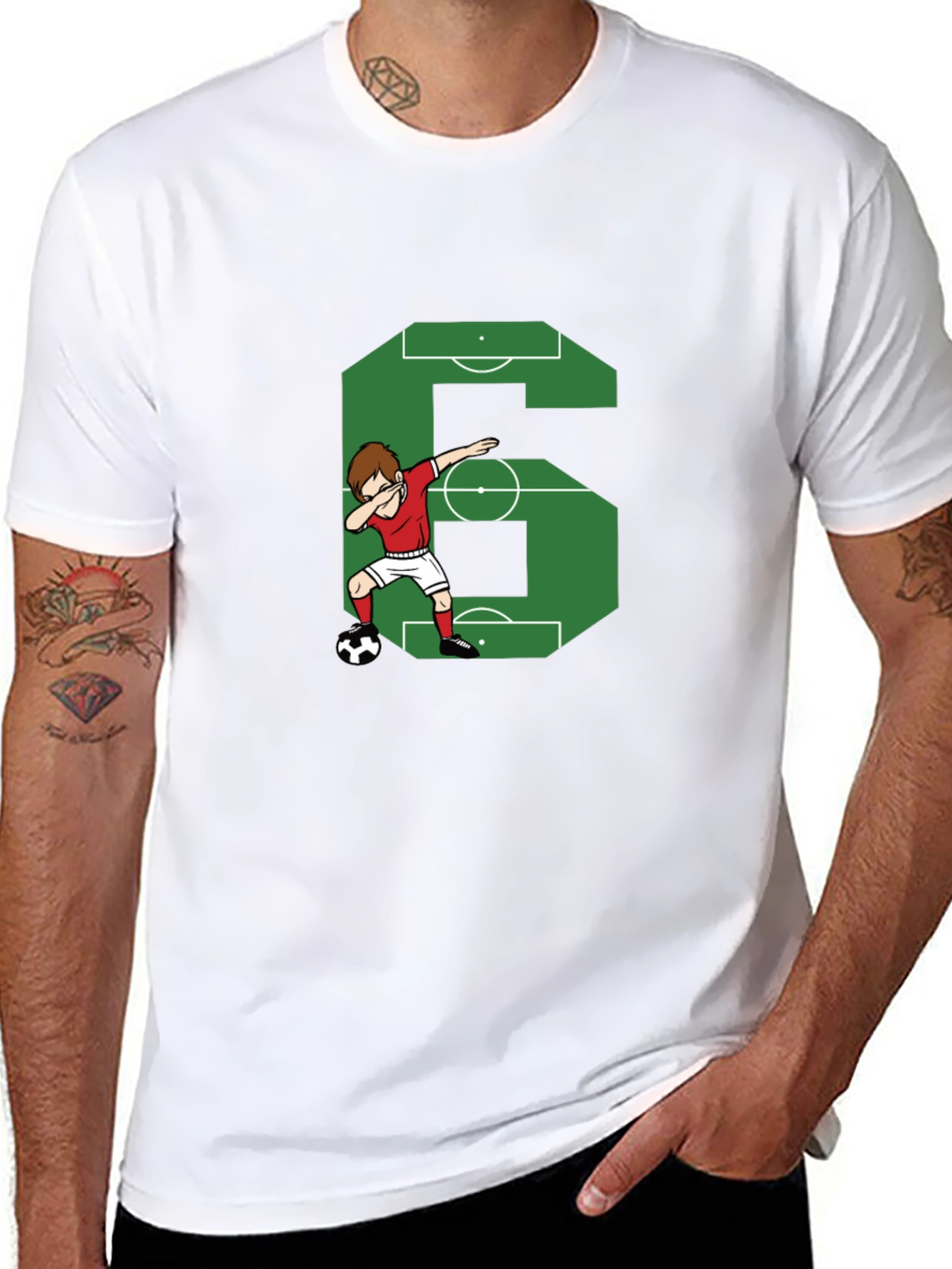 Black Soccer Number 6 Dab T-Shirt view 8