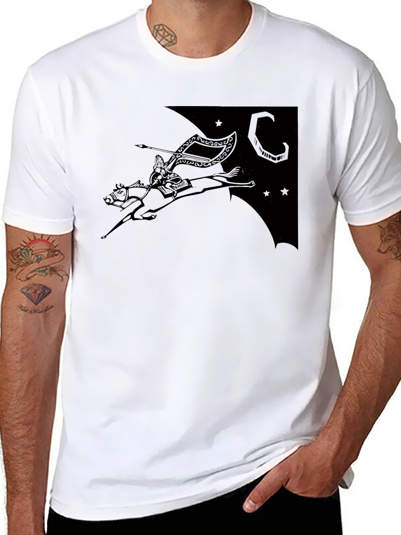Black Black T-Shirt with Horse Rider Print view 8