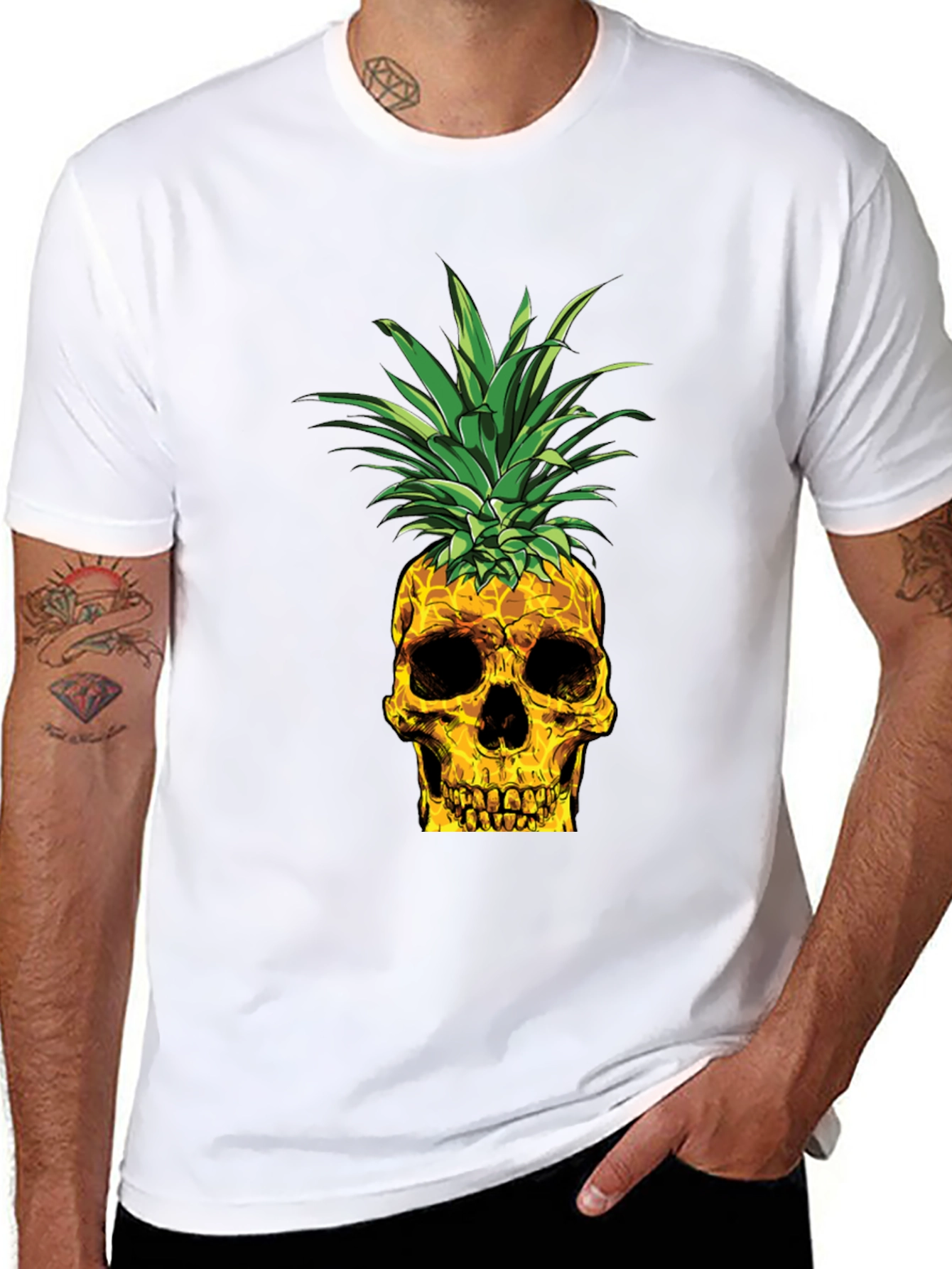 Black Skull Pineapple Graphic Tee - Black Cotton T-Shirt view 8
