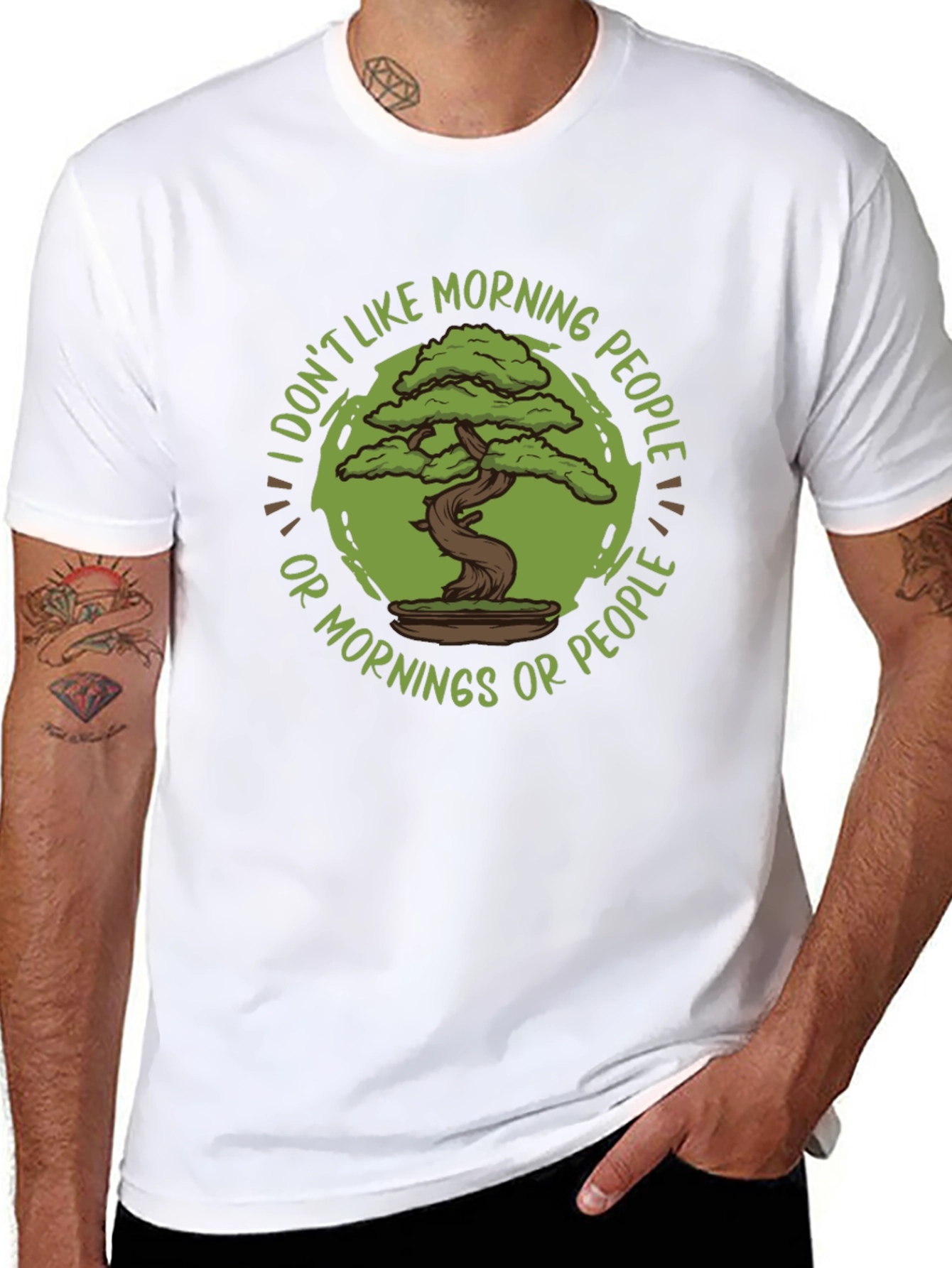 Black Funny Bonsai Tree T-Shirt - I Don't Like Morning People view 8