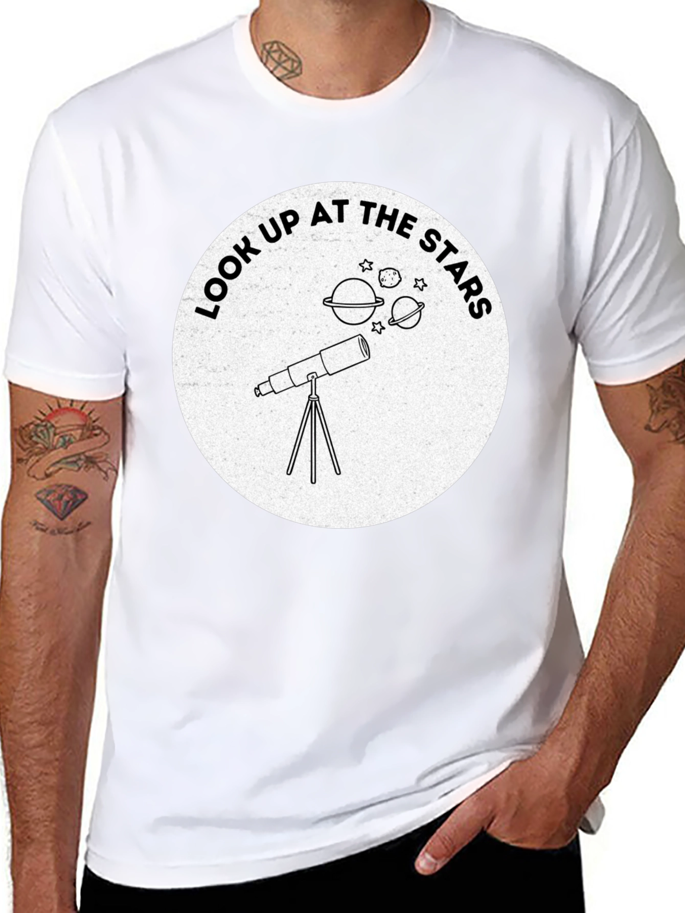 Black Look Up At The Stars Telescope Graphic Tee view 8