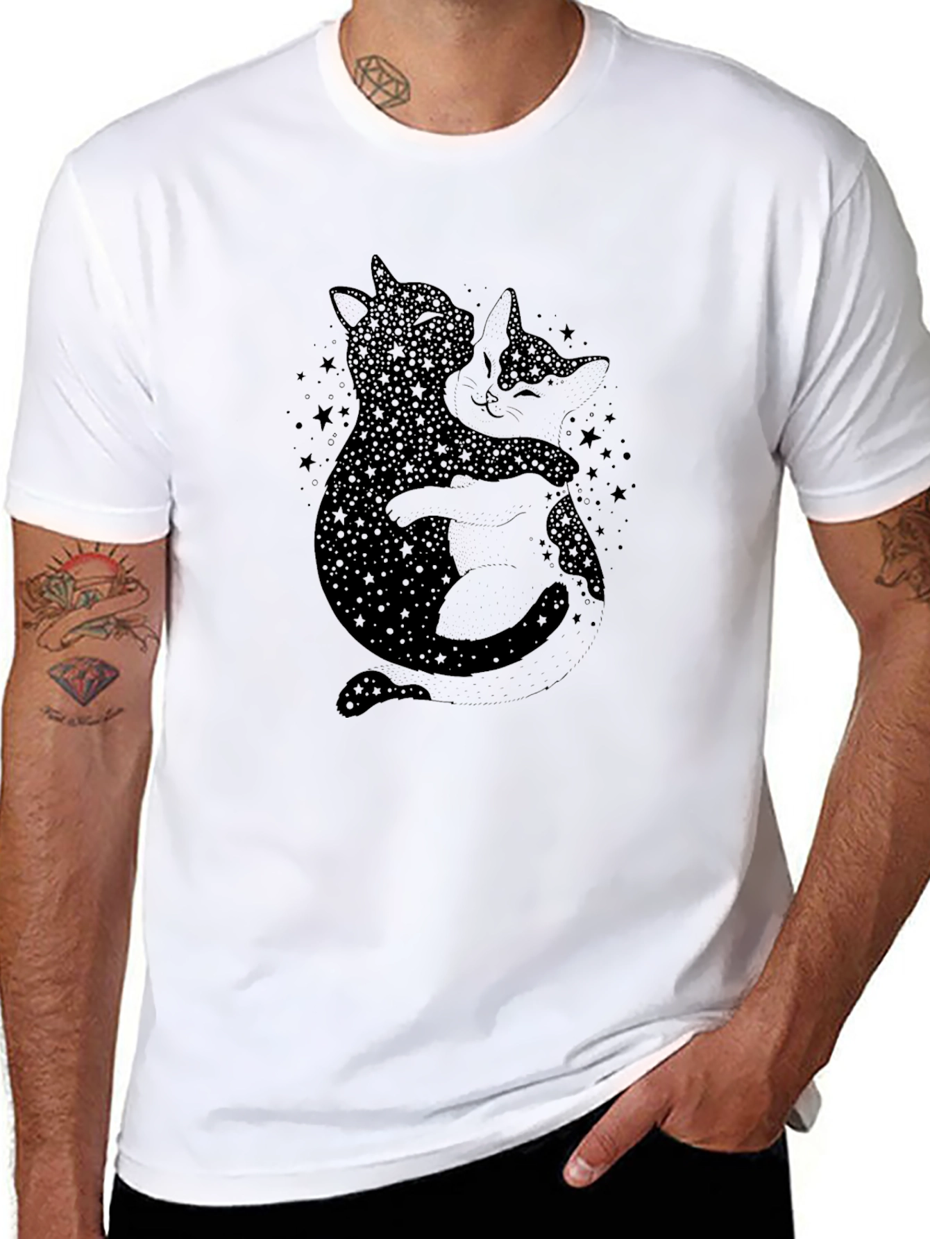 Black Celestial Cats Graphic T-Shirt - Black view 8