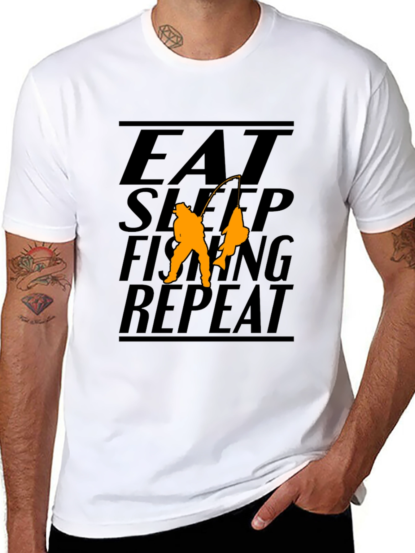 Black Eat Sleep Fishing Repeat Black Graphic T-Shirt view 8