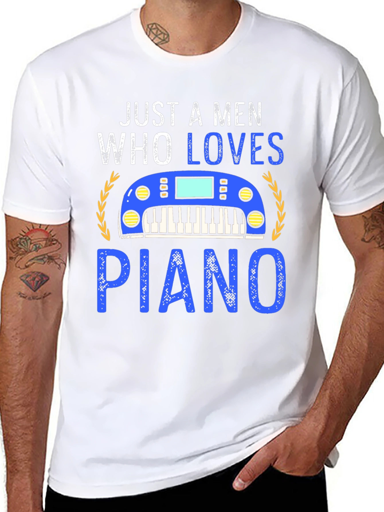 Black Just a Man Who Loves Piano Black T-Shirt view 8