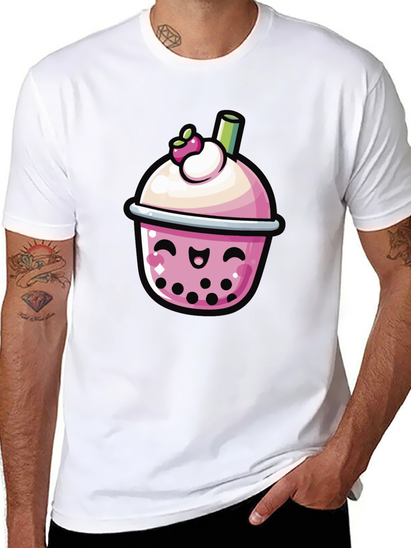 Black Kawaii Boba Tea Graphic Tee - Black view 8