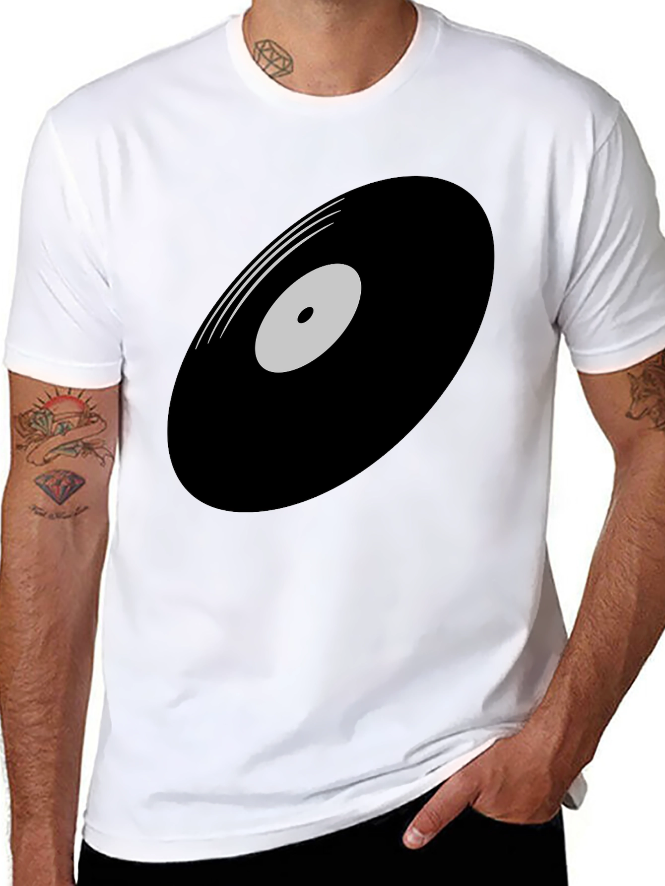 Black Retro Vinyl Record Graphic T-Shirt - Black view 8