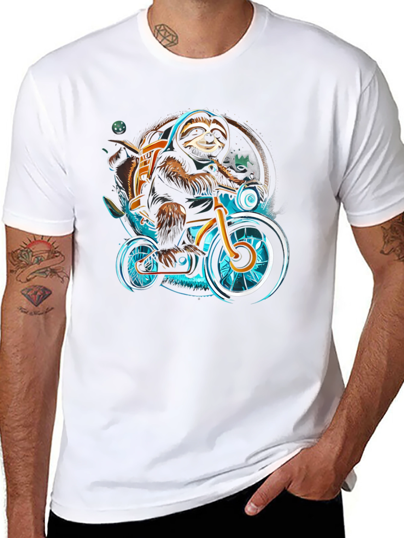 Black Sloth on Bike Graphic Tee - Cool Casual Shirt view 8