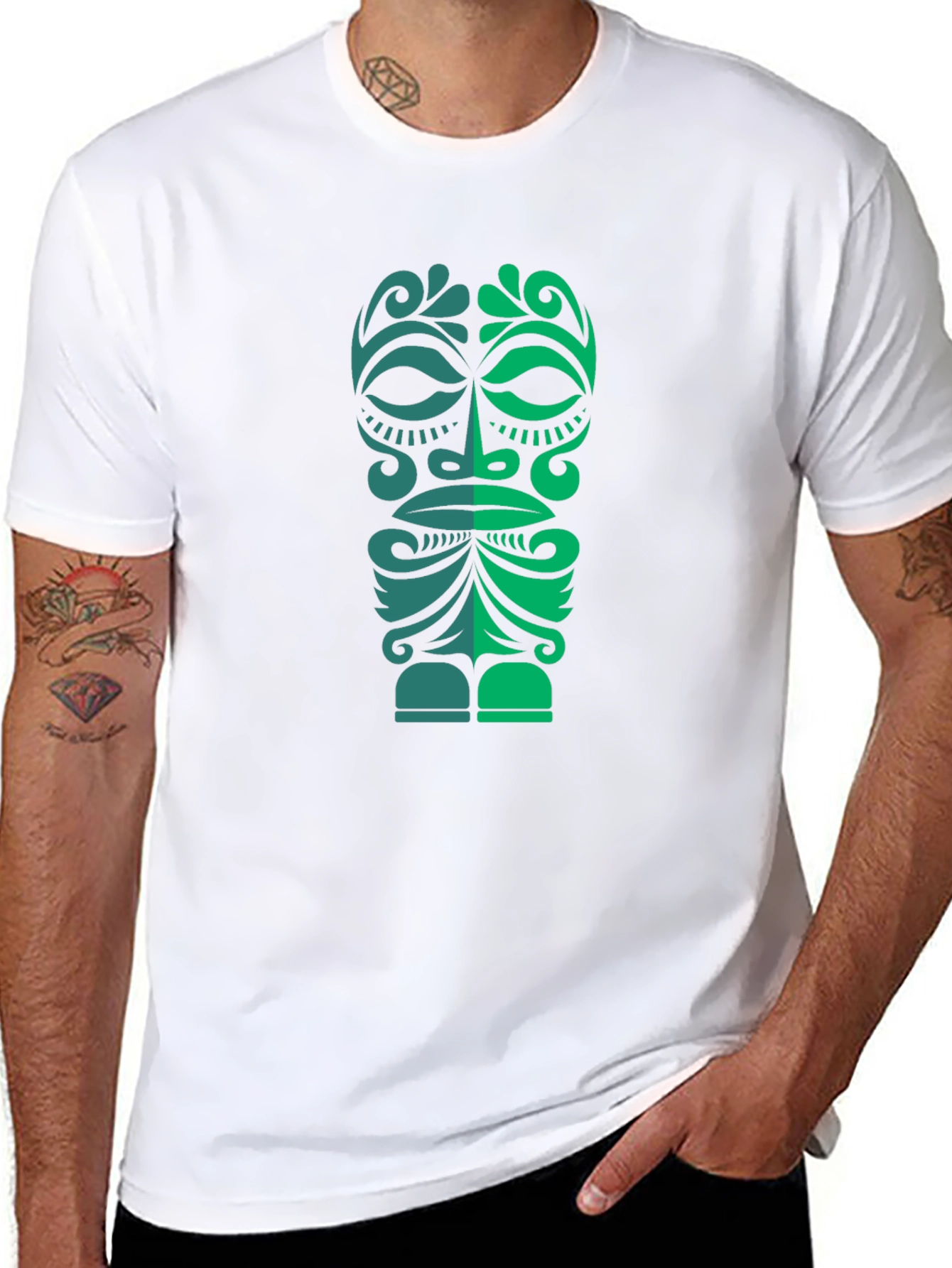 Black Tribal Tiki Mask Graphic Tee - Men's Black T-Shirt view 8