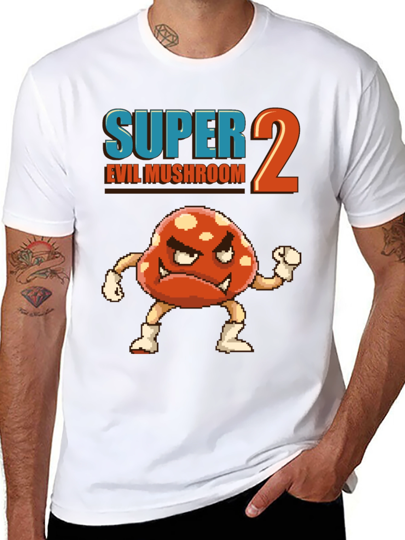 Black Super 2 Evil Mushroom Graphic T-Shirt view 8