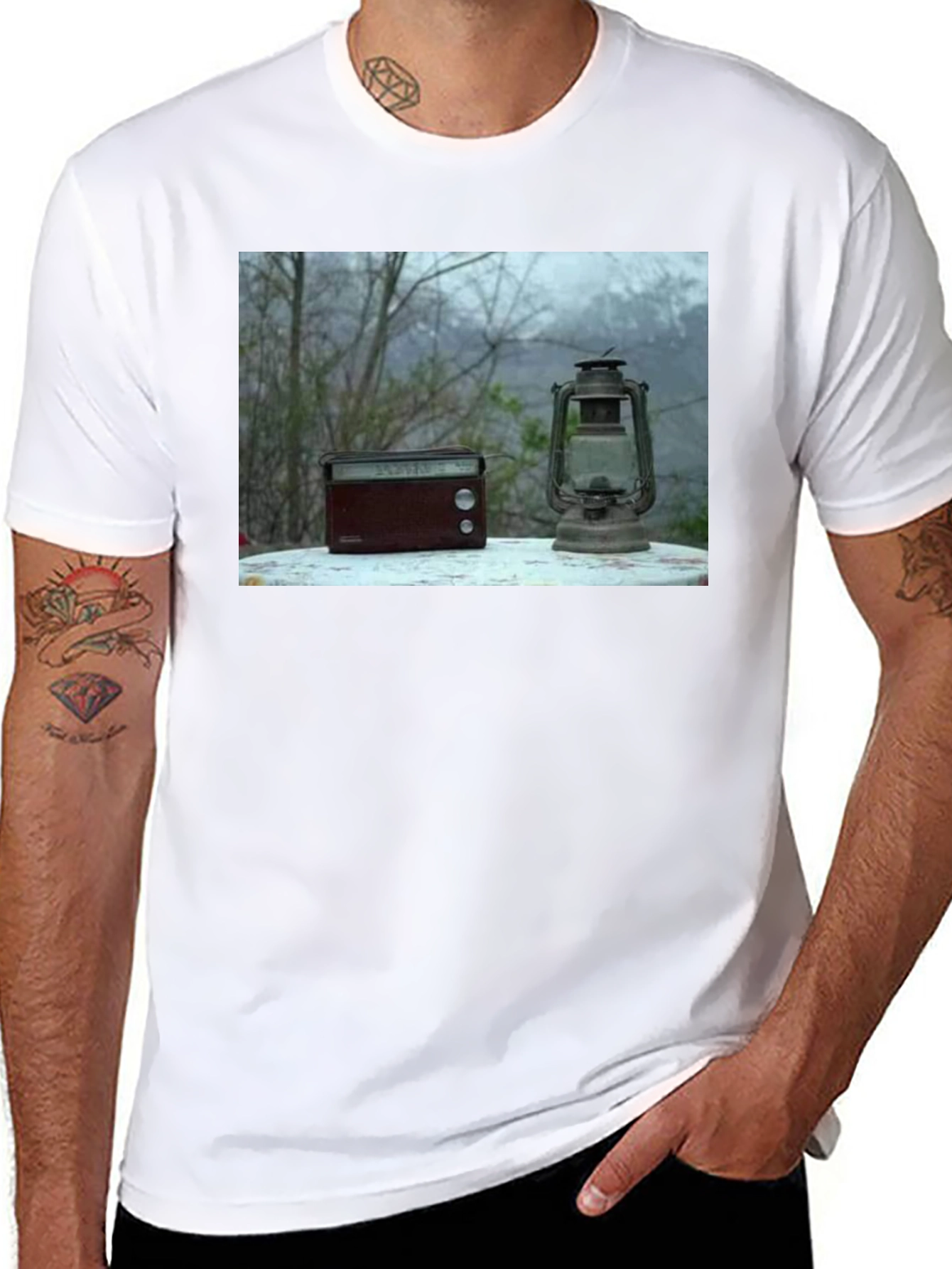 Black Retro Radio & Lantern T-Shirt view 8