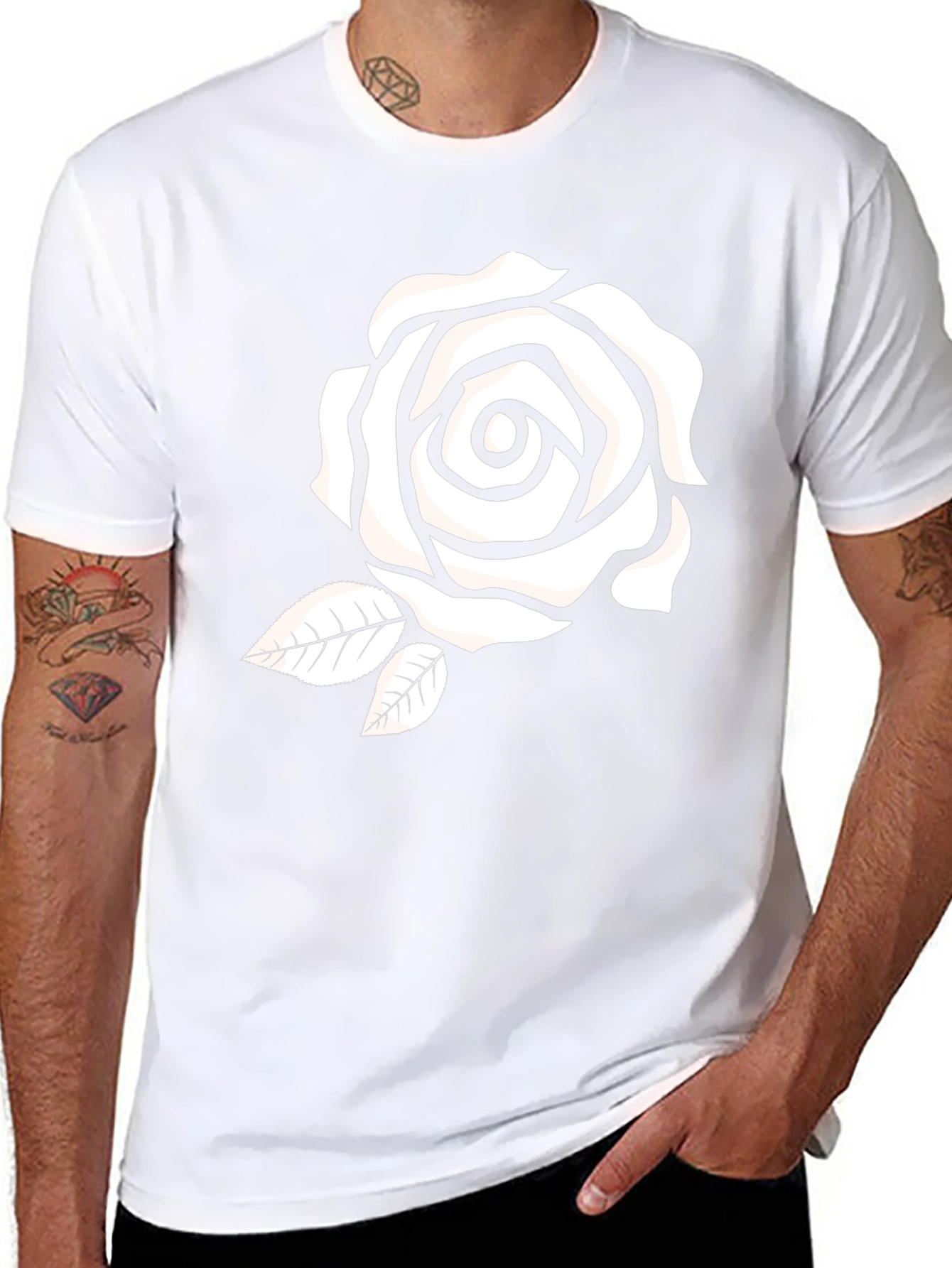 Black Black T-Shirt with White Rose Graphic view 8