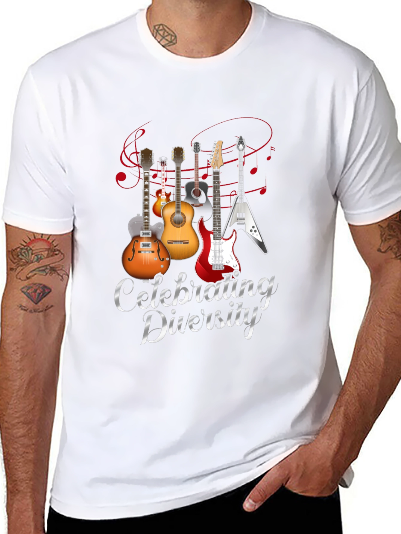 Black Celebrating Diversity Guitar Graphic T-Shirt view 8