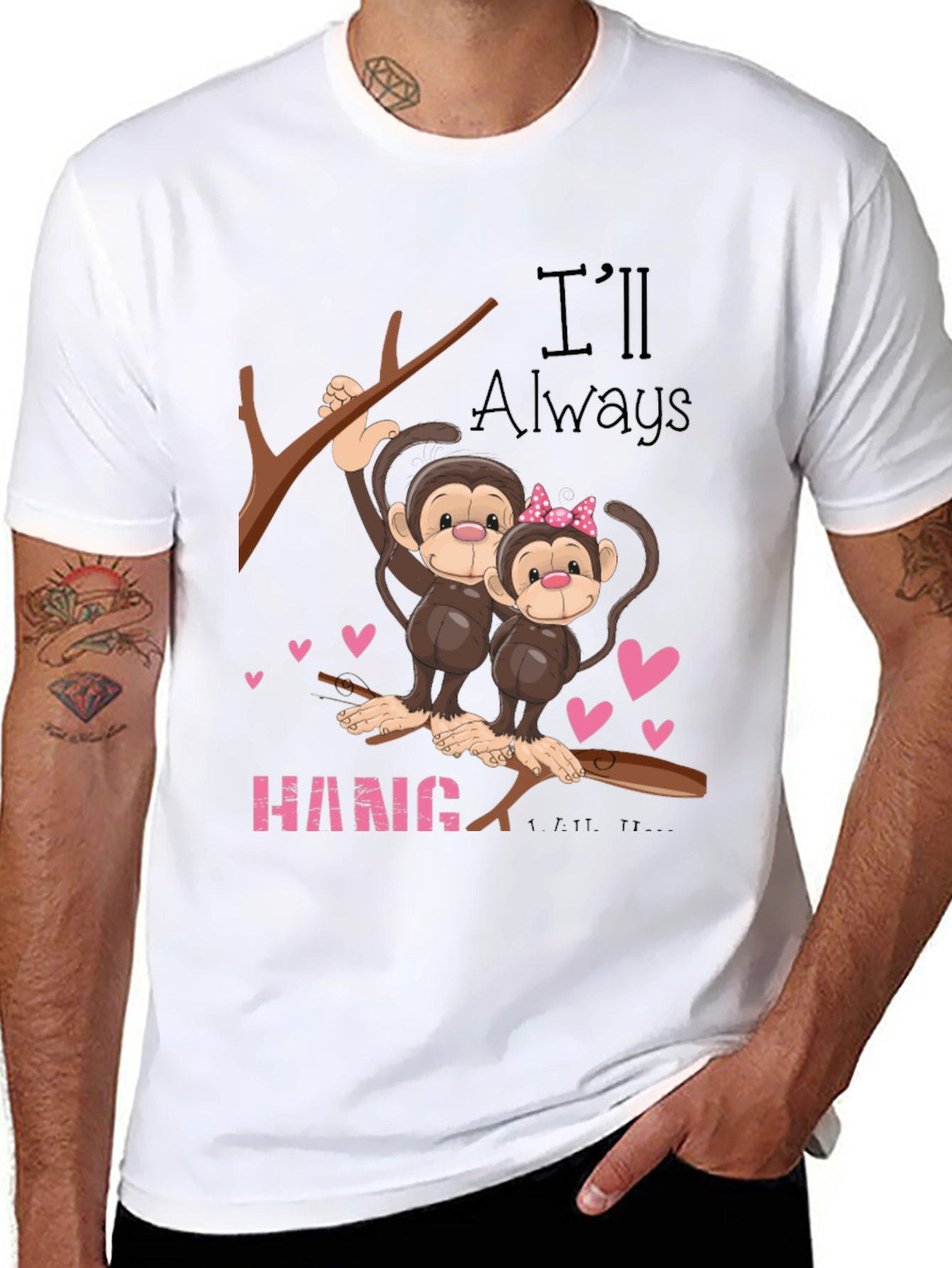 Black Hang In There Monkey Couple Graphic Tee view 8