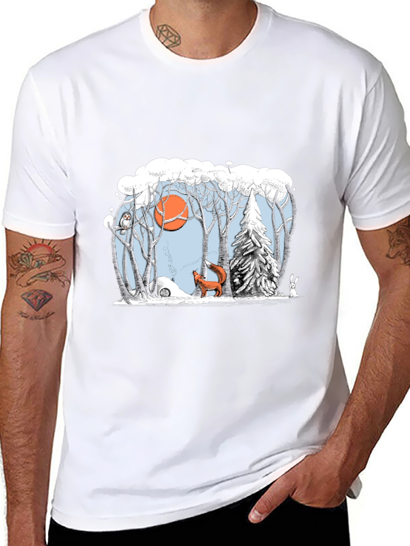 Black Winter Forest Scene Graphic Tee view 8