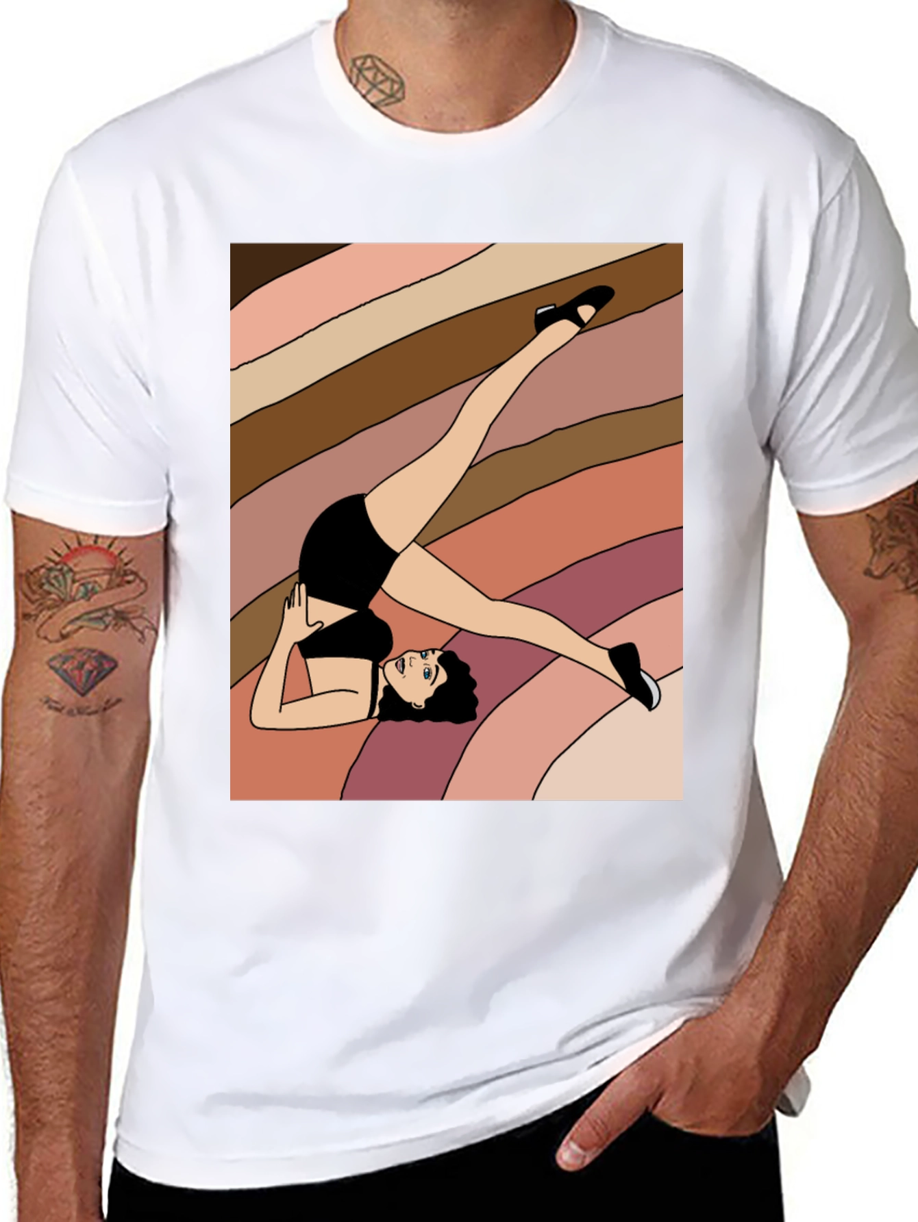 Black Retro Pilates Pose Graphic Tee view 8