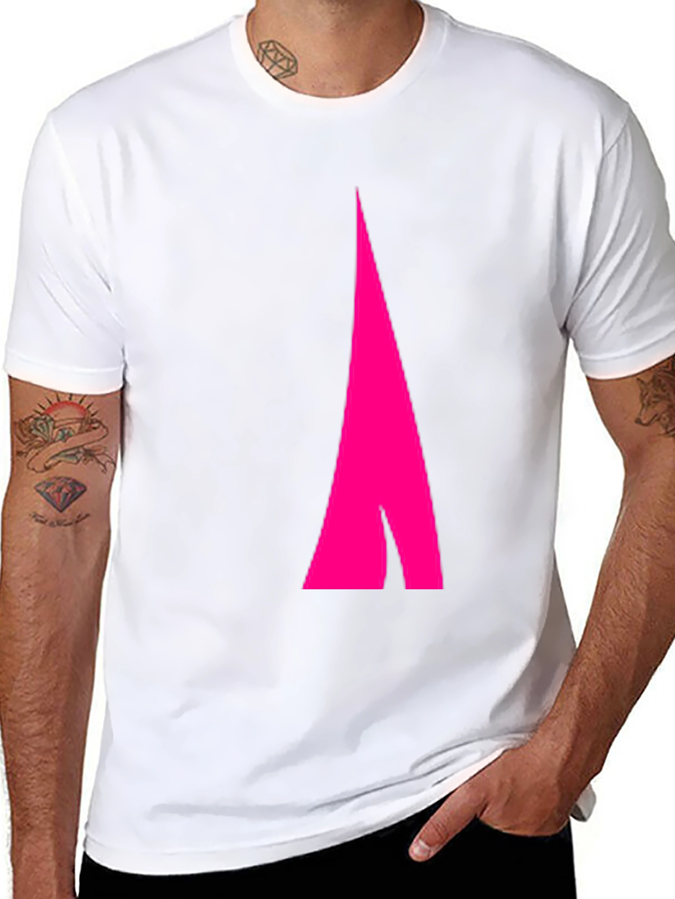 Black Men's Black Tee with Abstract Pink Arrow Design view 8