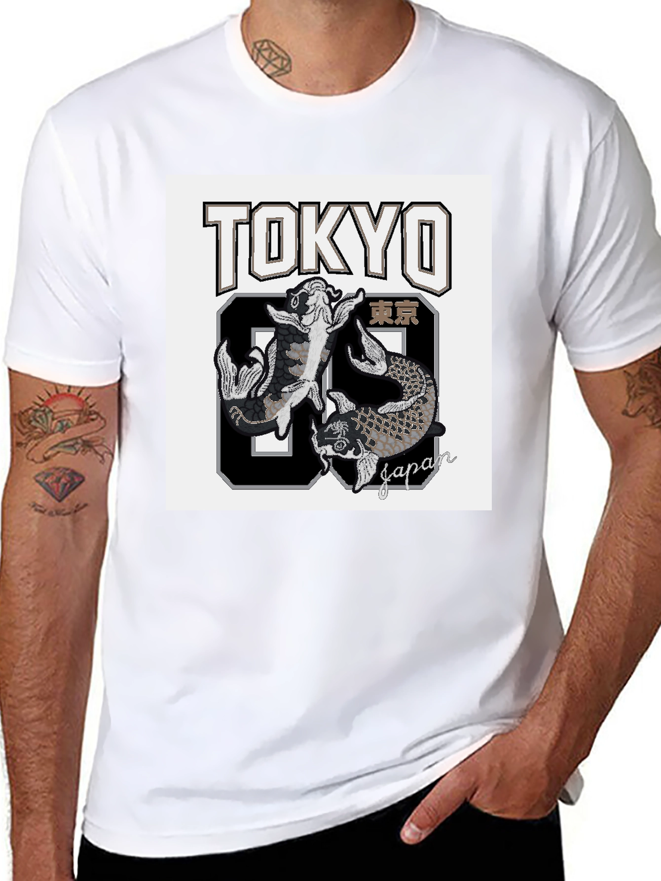 Black Tokyo 89 Japan Koi Fish Graphic T-Shirt view 8