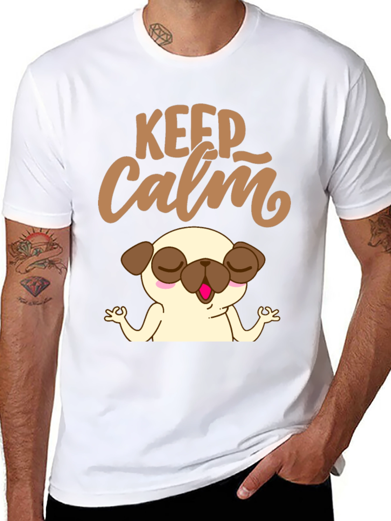 Black Keep Calm Pug Yoga T-Shirt - Relax & Meditate! view 8