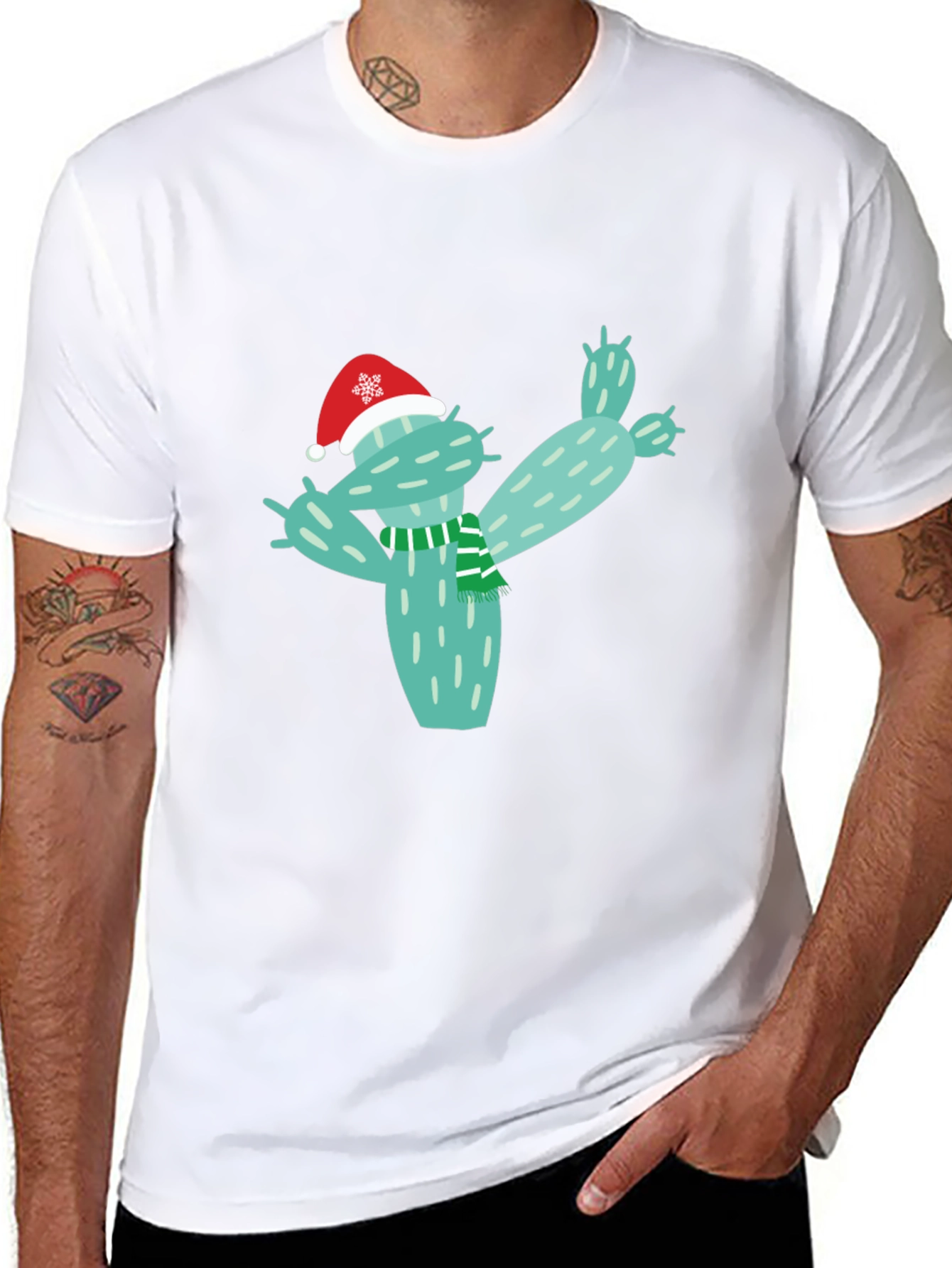 Black Festive Cactus T-Shirt - Holiday Cheer view 8