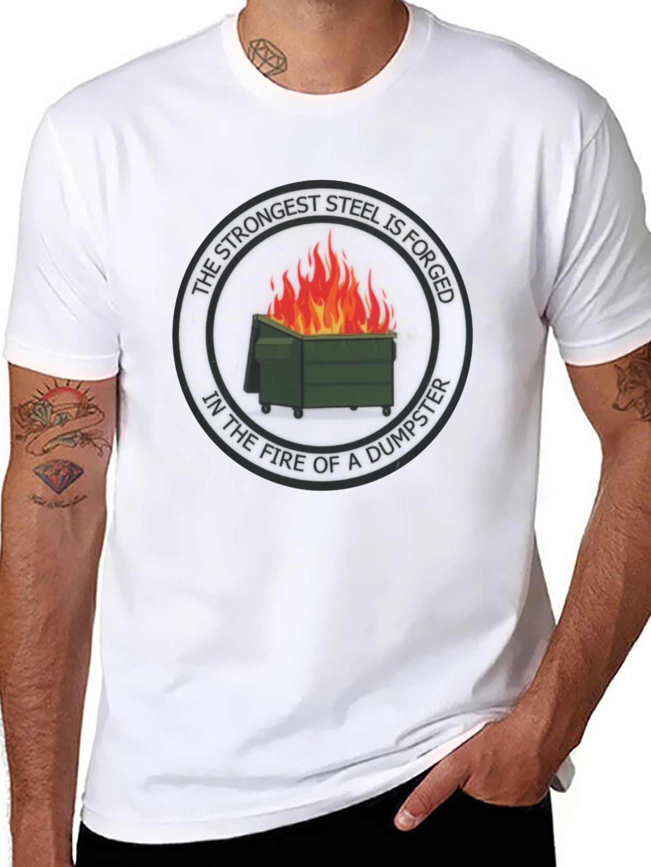 Black Strongest Steel Forged Tee - Dumpster Fire Design view 8